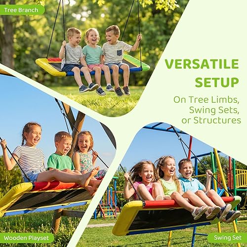 Miniatura 2 de Columpio de árbol de plataforma rectangular de 60 pulgadas para niños y adultos, columpio volador gigante con correa ajustable para colgar, tela de