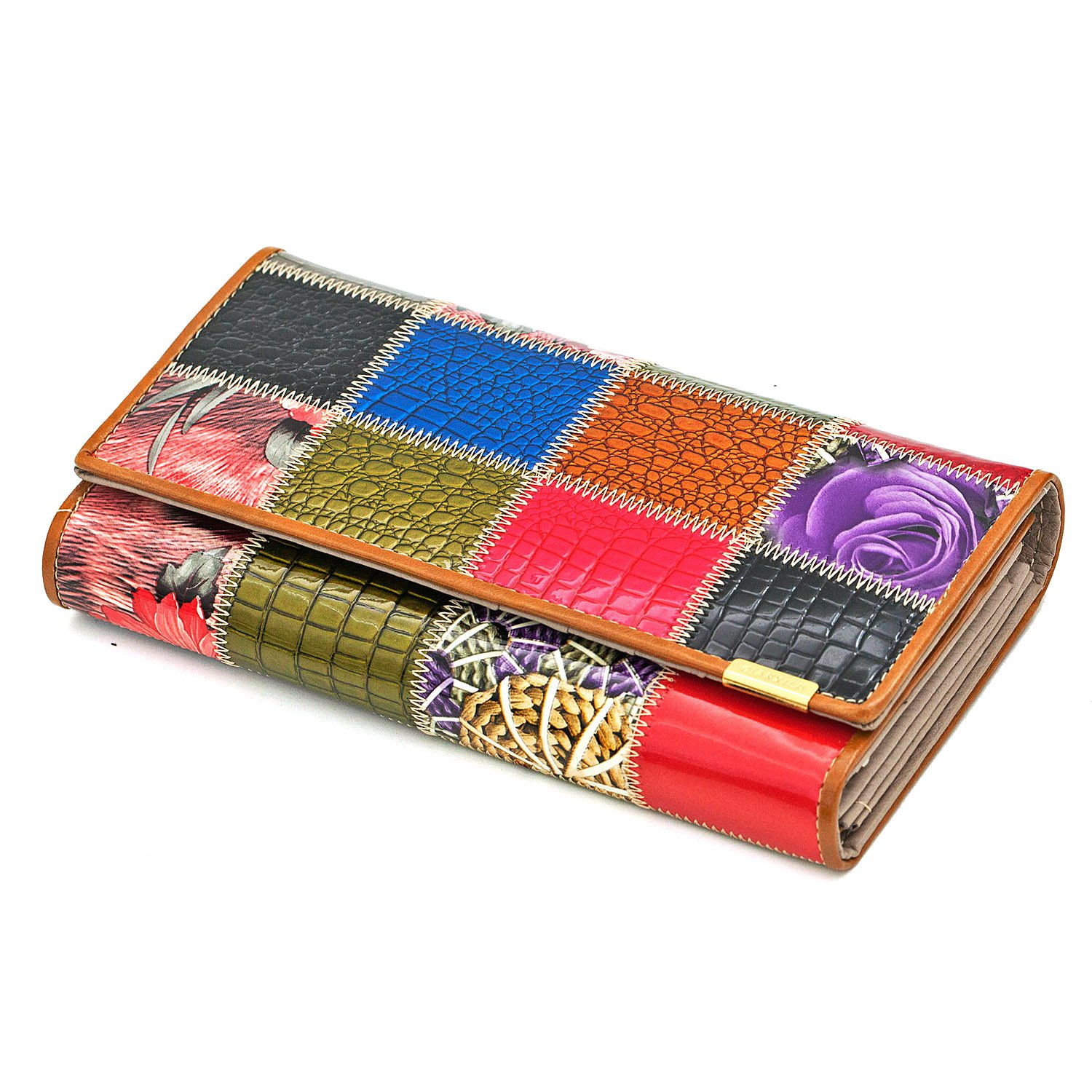 Patchwork Checkbook Wallets Large Capacity Women's Leather Clutch Coin Purse