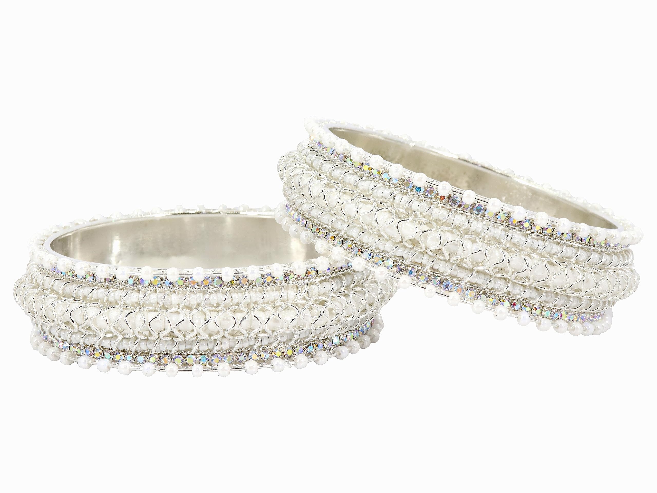 NMII Alloy Metal Bangles Kada Set For Girls and Women Studded Pearls and Zircon Stone | Metal Bangles | Pearls Bangle | Womens Bangles | (Pack of 2), (MAH49_665-Navkar-RB-Silver-2.8) (B0CD4DS7KS) Amazon Price History, Amazon Price Tracker