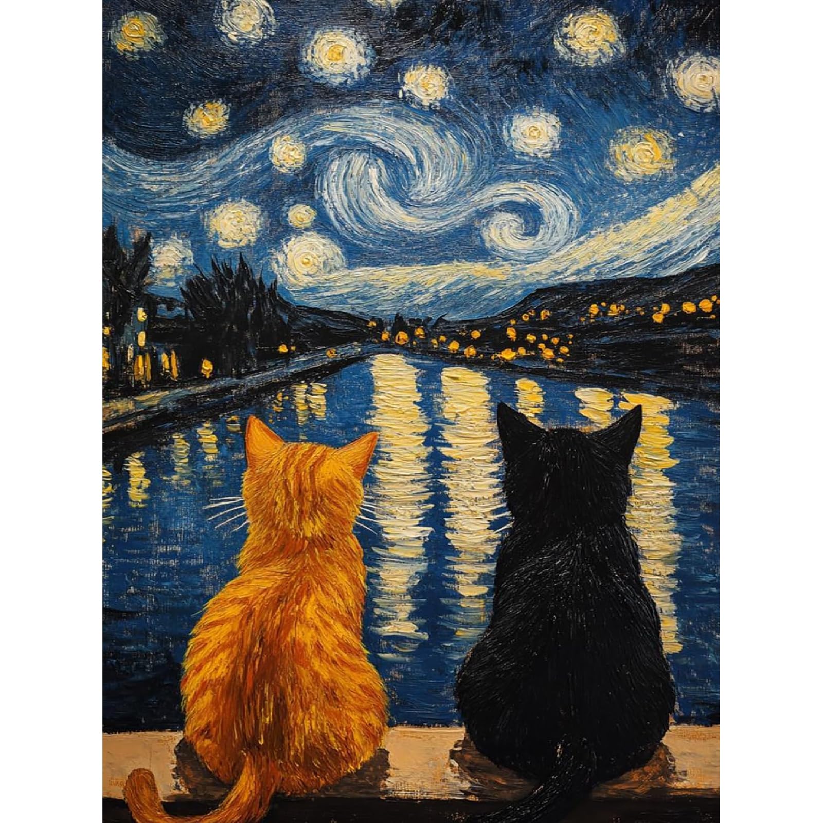 Jakener Starry Sky Diamond Art Kits Adults, Cat Diamond Painting Kit for Adults Beginner, DIY Full Round Drill Crystal Gem Art Craft, 5D Adults Paint by Diamonds Dots for Home Wall Decor 12x16 Inch — image 1