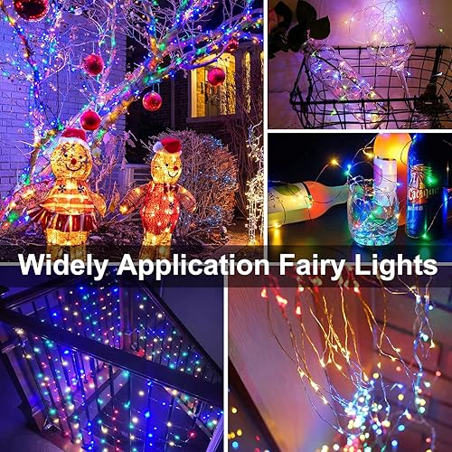Miniatura 6 de Paquete de 2 luces de hadas que funcionan con pilas, 200 LED de 66 pies, alambre plateado, luces estrelladas, temporizador automático, 8 modos,