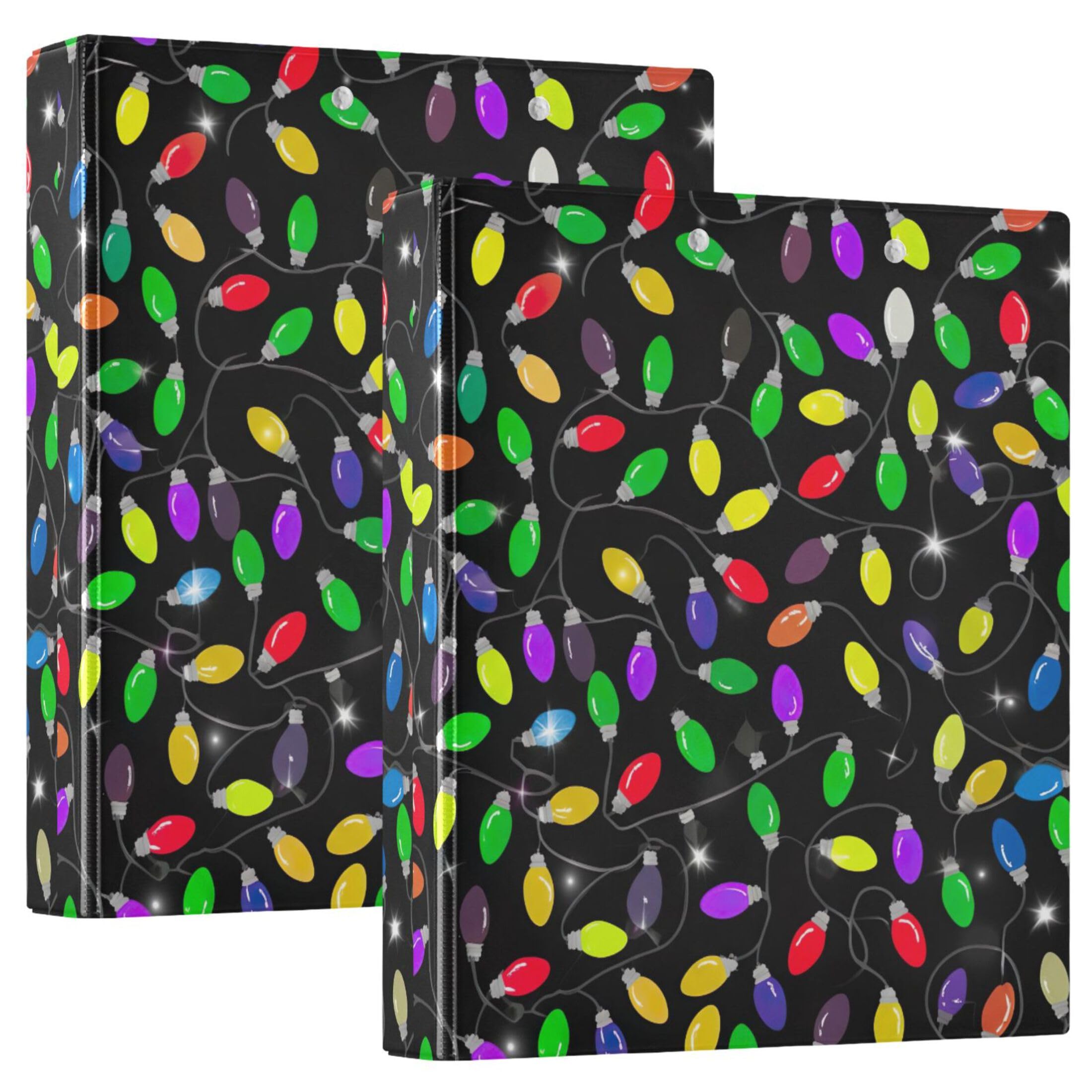 Raccoglitori a 3 anelli colorati con luci natalizie nere da 3 1/2 pollici, contengono 200 fogli colorati cartelle portadocumenti ad anelli rotondi, 31,5 x 27 x 6 cm, confezione da 2
