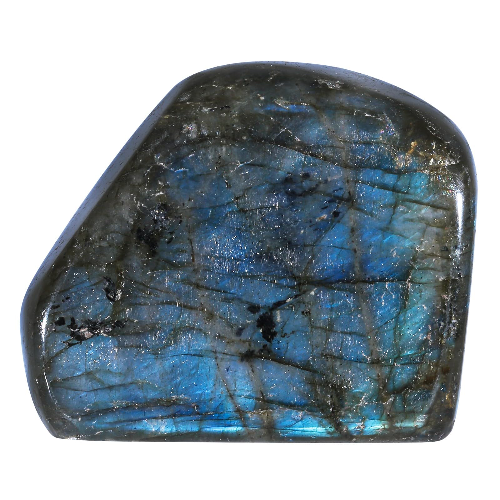 mookaitedecor 100-200g Ornement en Labradorite Naturelle Statue Sculptée en Pierre Irrégulière, Figurine en Pierre Polie Autoportante Décoration d'intérieur, Cadeau Collection de Spécimen Minéral