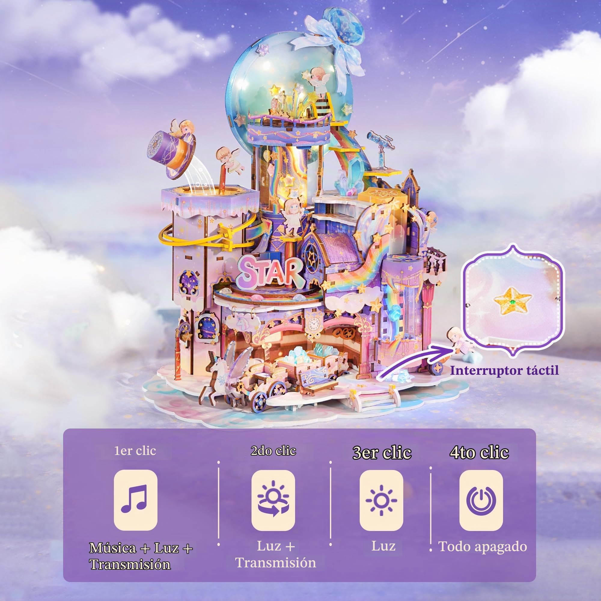 Tonecheer Puzzle de Madera 3D para Adultos, Kit de construcción con música, componentes móviles y Estructura de transmisión, Regalo Ideal(El Taller de Las Estrellas)