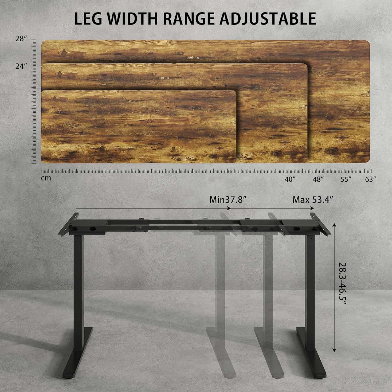 Dual Motor Electric Standing Desk Frame,Adjustable height and length,The maximum size it can accommodate is 63*28 inches for the tabletop,3 Preset Heights,Rated for 264 pounds of weight.Black