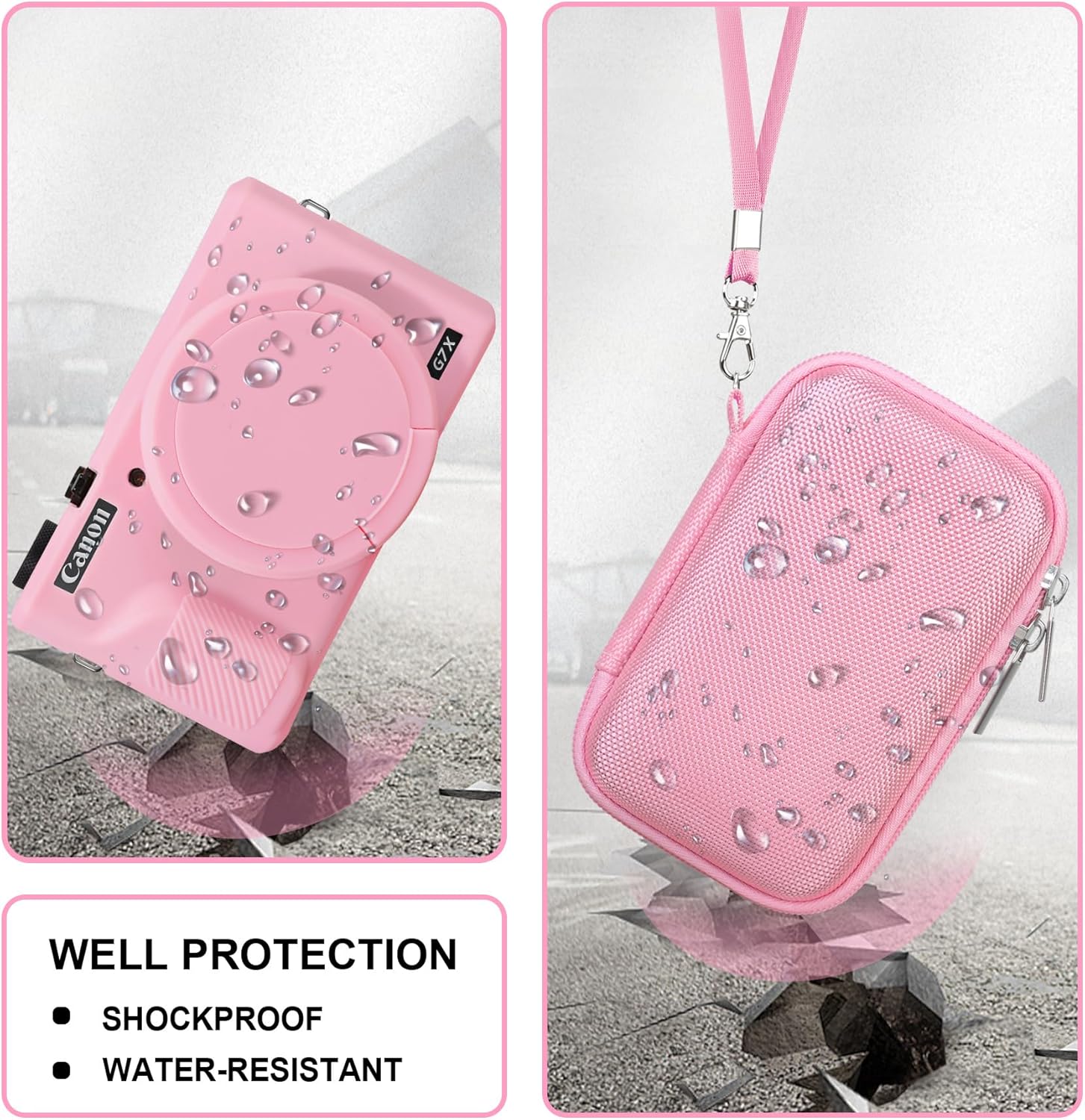 Canboc Case for Canon PowerShot G7X Mark III Digital Camera, 1* Hard Carrying Case + 1* Soft Silicone Cover with Removable Lens Cover, Pink (Case Only) - Image 4