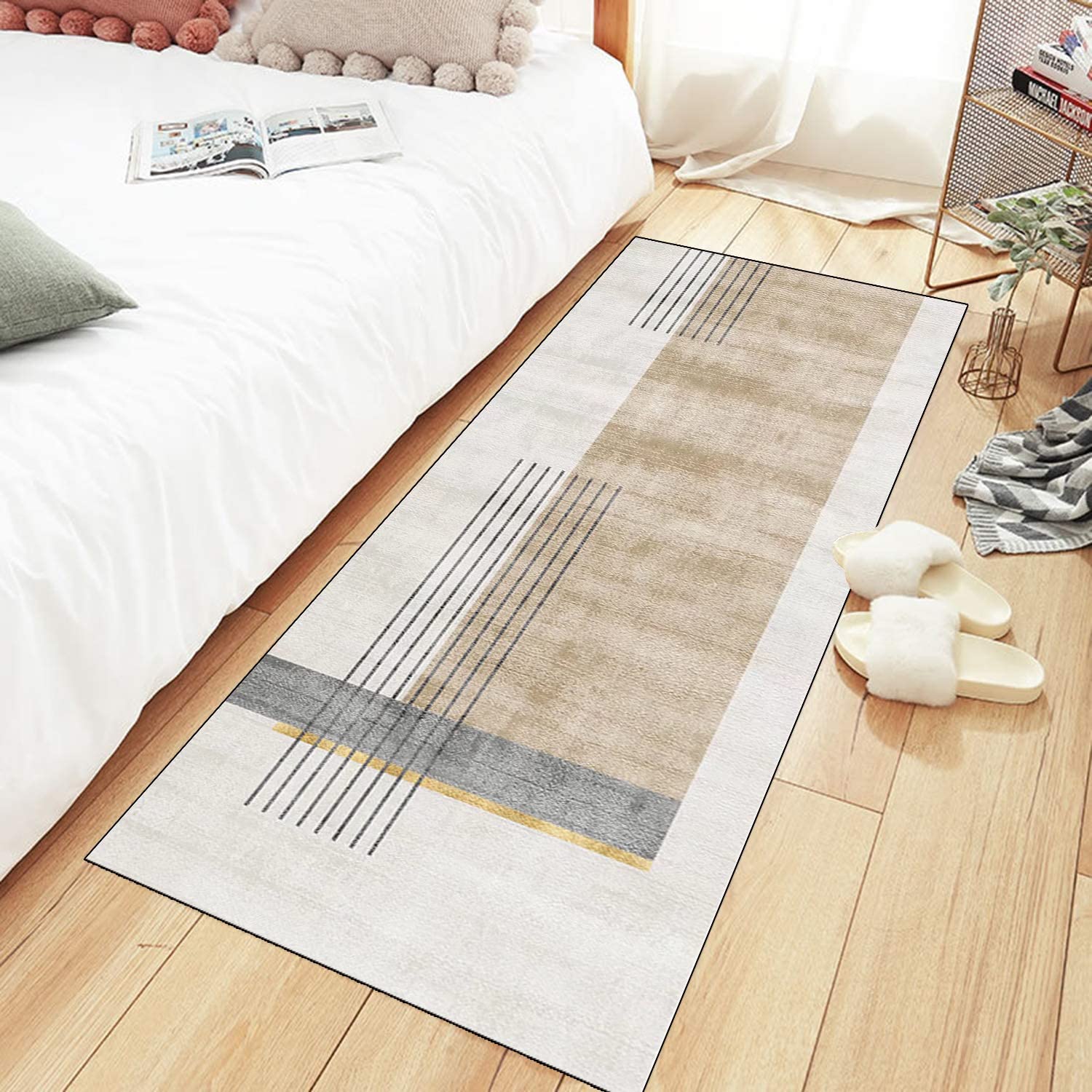 Teppich Läufer Flur Küche Beige Braun rutschfest Korridor Teppichläufer Waschbar Modern Schlafzimmer Wohnzimmer Läufer Teppich Breite 40cm/ 50cm/ 60cm/ 70cm/ 80cm/ 90cm/ 100cm