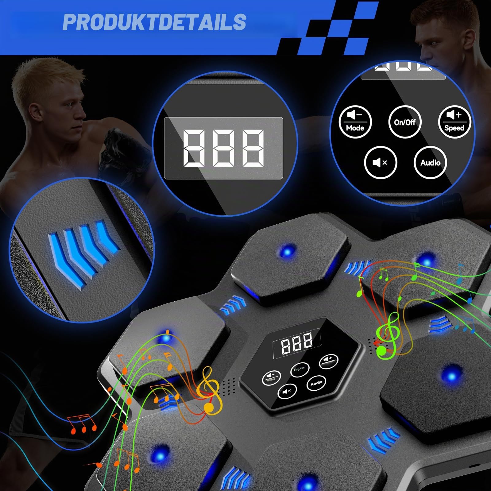 Musikboxmaschine, Boxen Wandmontage Maschine mit Handschuhen, Smart Bluetooth interaktive Punching Trainer mit LED-Display, geeignet für Home Office Gym, Fitness Training & Stress Relief