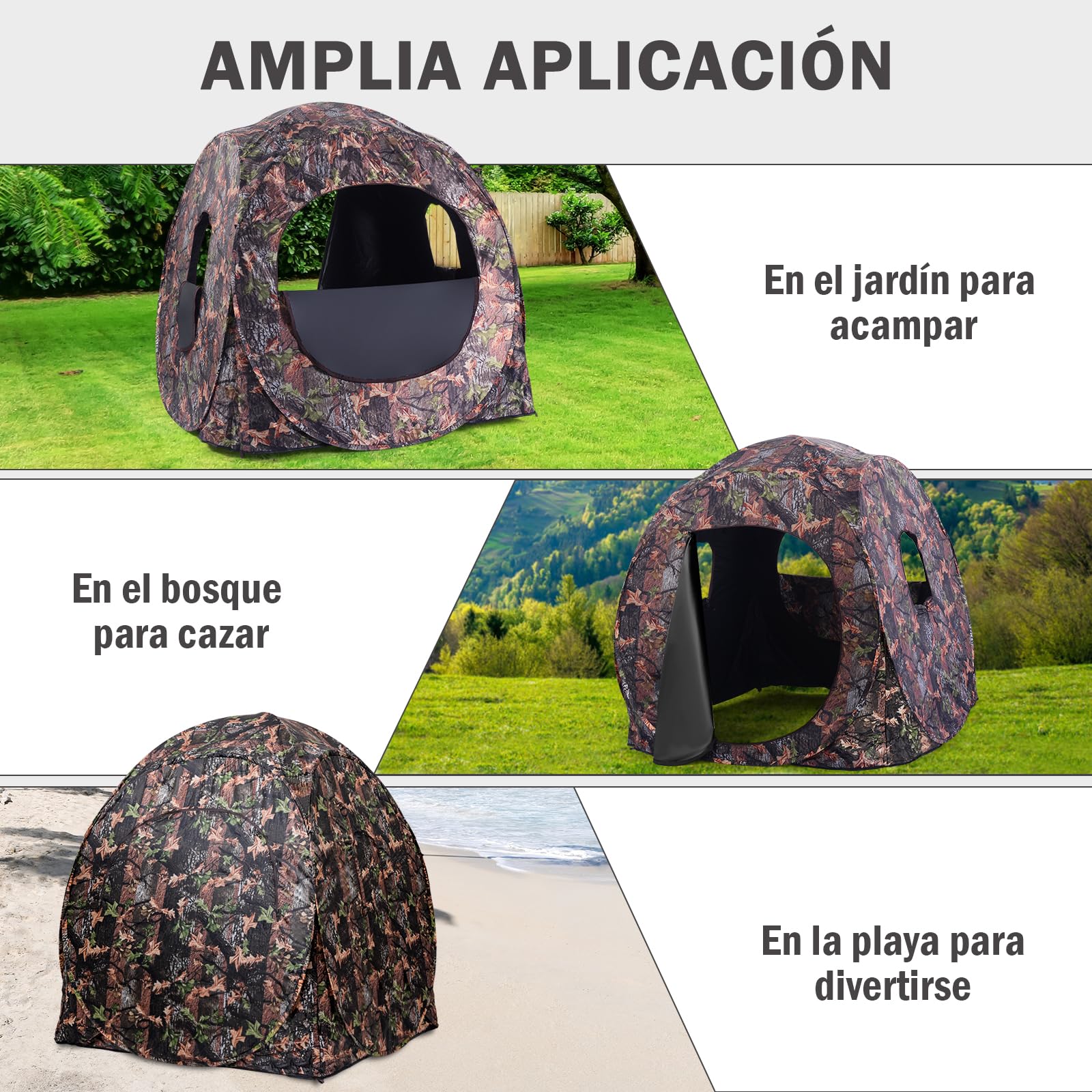 GYMAX Tienda de campaña de caza plegable con bolsa de transporte, resistente a la intemperie, con visión de 360°/270° y entrada, tienda de campaña para senderismo, caza y camping, camuflaje