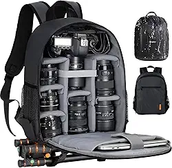 TARION Mochila pequena para câmera – Mochila profissional DSLR para fotografia com compartimento para laptop de 13 polegadas, capa de chuva à prova d'água e suporte de tripé para fotógrafos (preto