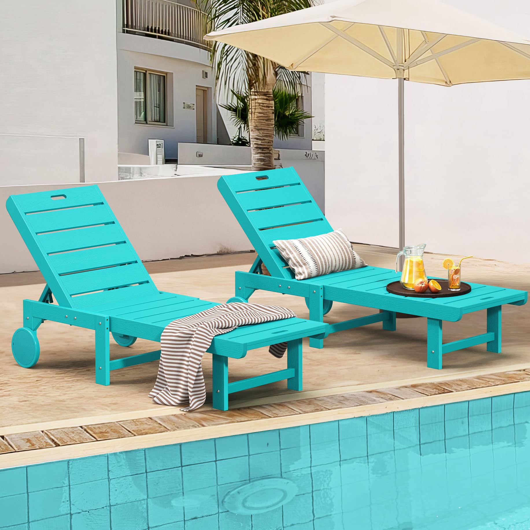 Homenjoy Outdoor Chaise Lounge Chairs Set of 2, 2-Piece, 26.8” Super Wide Lounge Chair Outdoor, HDPS Pool Chairs with 5 Positions, Patio Lounge Chair