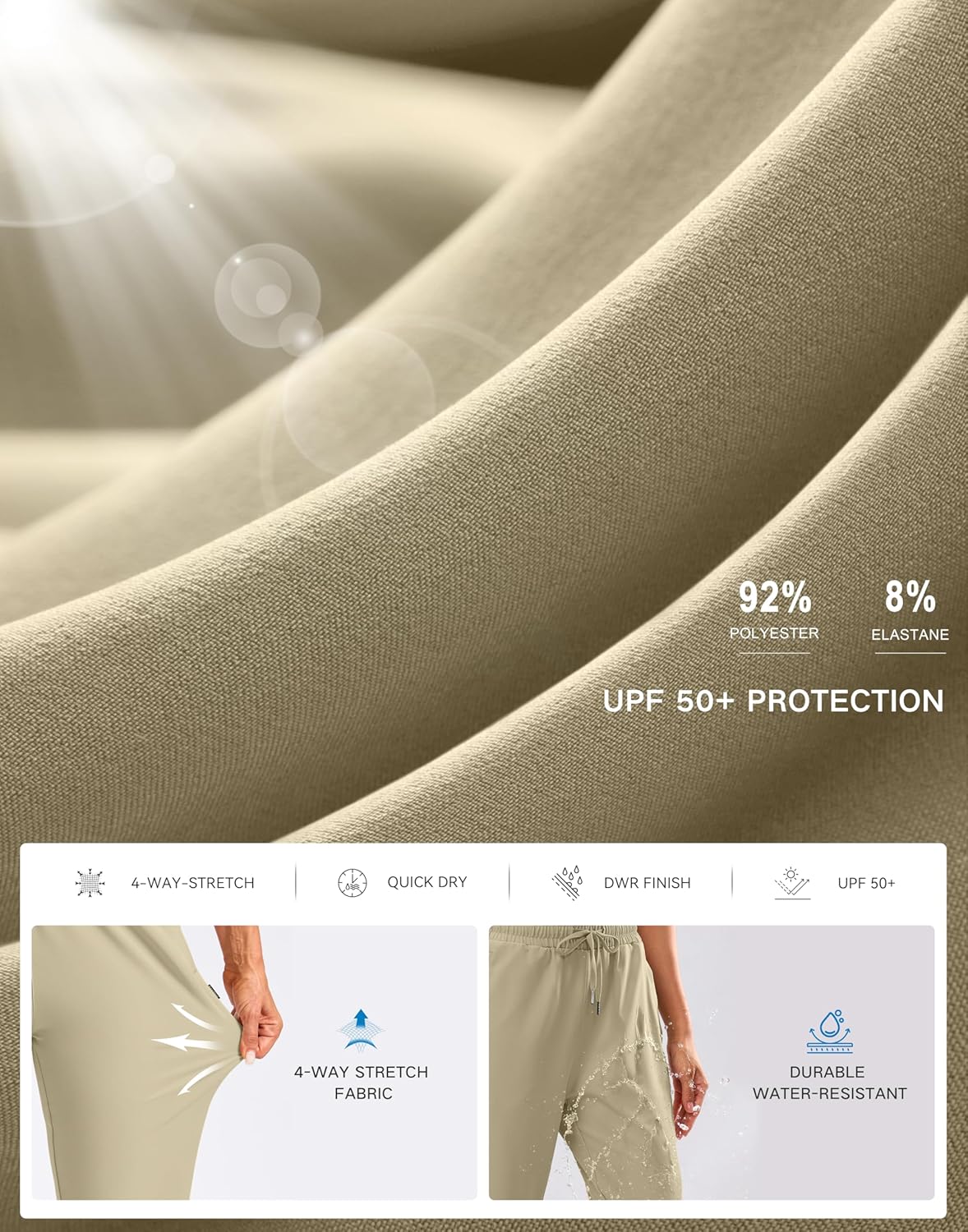 SANTINY Women's 15" Long Shorts Below The Knee Capri Hiking Cargo Shorts Lightweight Quick Dry Elastic Waist for Casual - Image 6