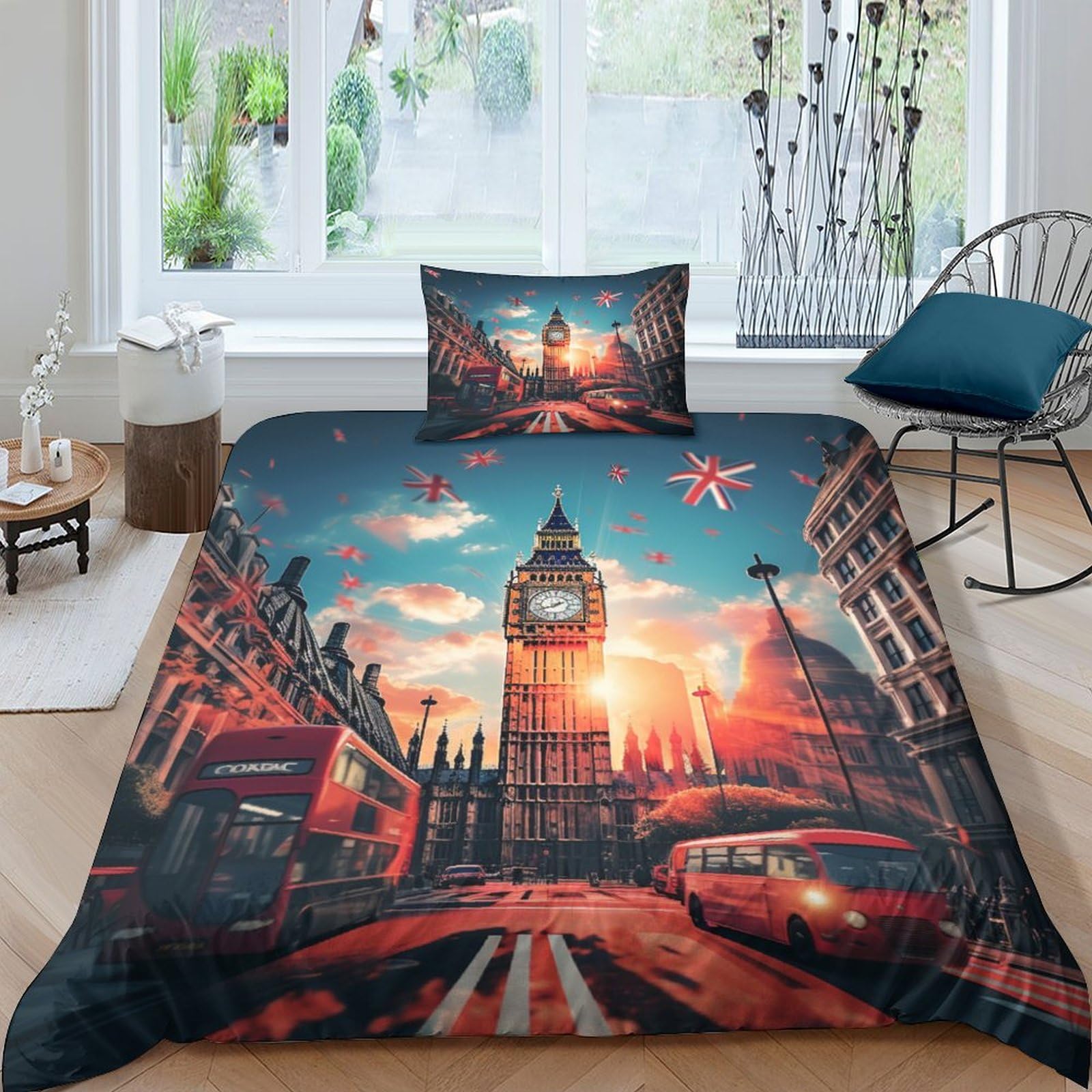 Housse de couette paysage urbain de Londres 135x200 pour chambre d'ado ou studio