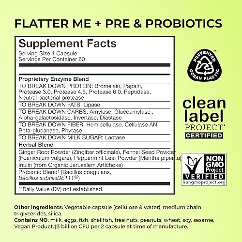 Miniatura 3 de HUM Flatter Me Digestive Enzymes Plus Prebióticos y Probióticos, Suplemento de Hinchazón de Salud Digestiva para Mujeres y Hombres, Pastillas