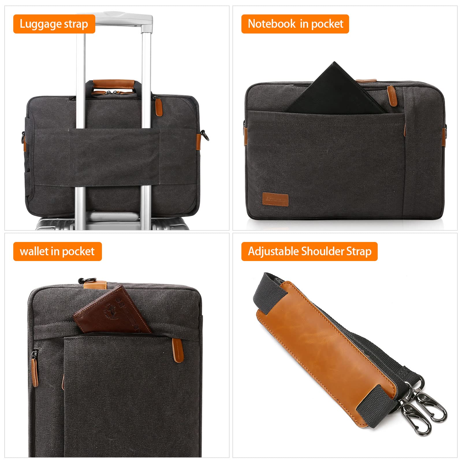 Estarer Borsa messenger convertibile per computer portatile da 17 a 17,3 pollici, da uomo, per lavoro e lavoro