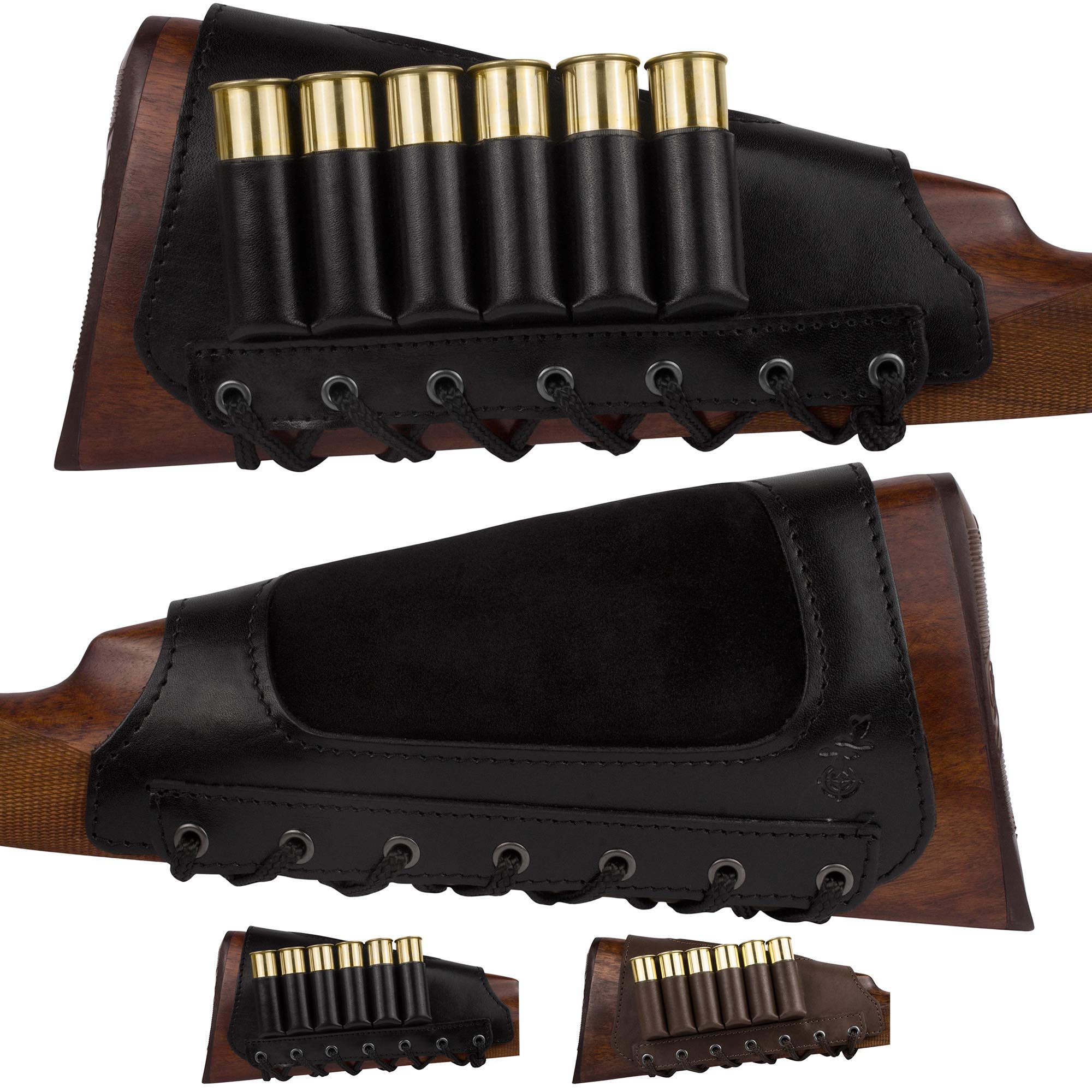 BRONZEDOG Leather Cartridge Buttstock Shotgun Shell Holder, Hunting