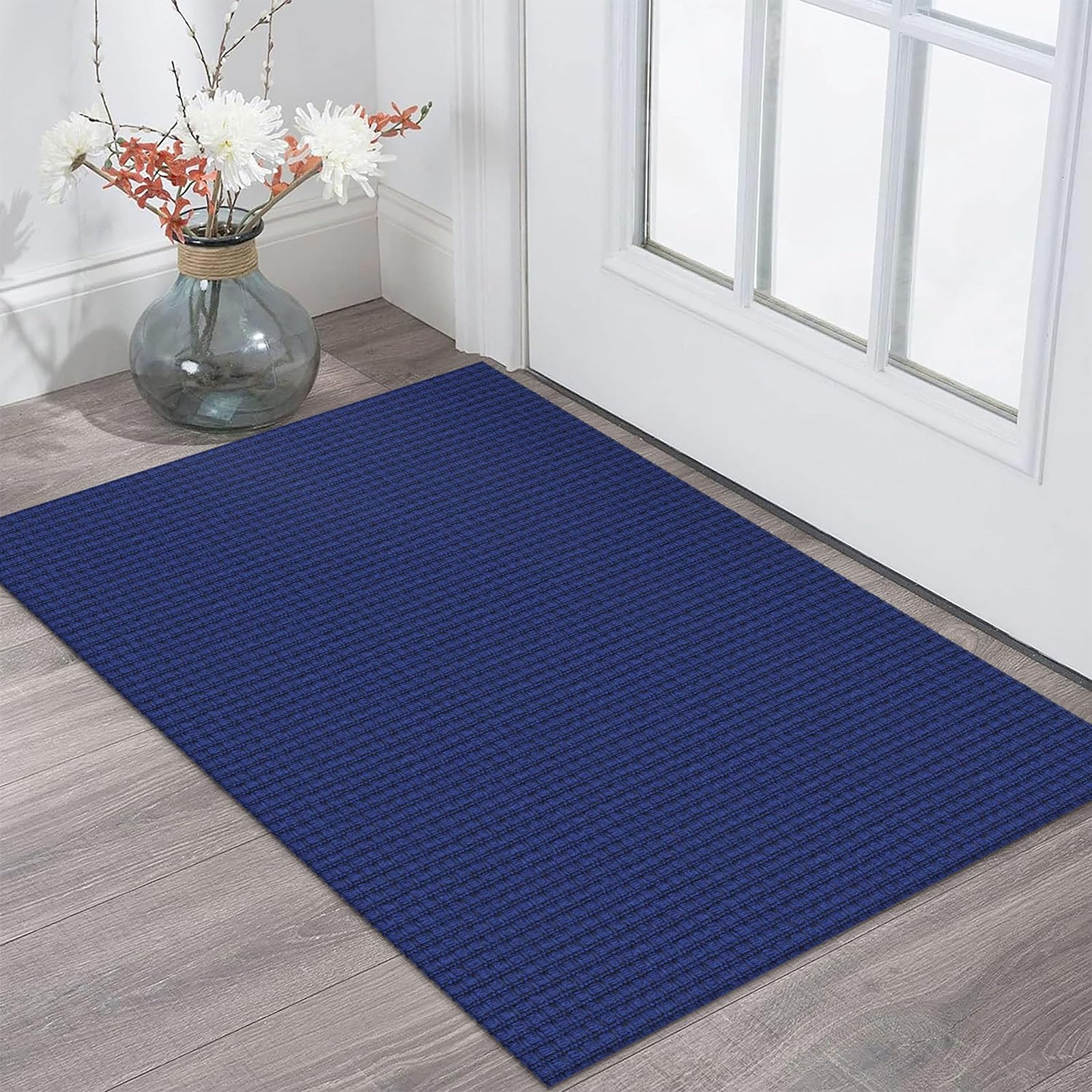 KOZYFLY Indoor Door Mat 2x3 ft Small Area Rugs Washable Front Door Mat Non Slip Rubber Backed Entryway Rug Cotton Entrance Doormat for Front Porch Bathroom Kitchen Bedroom, Royal Blue/Navy — image 1