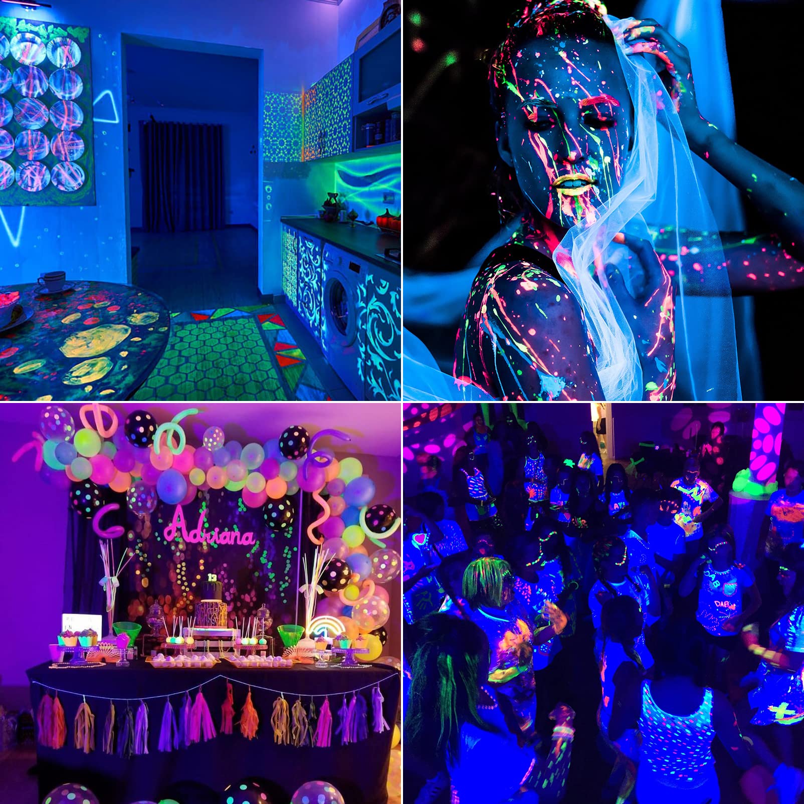 50W Luce Nera UV Faretto UV LED IP66 Impermeabile,395-400nm,Barre Illuminanti 96 LEDs Faro Luce UV light per Fluo Decorare Bar Halloween Festa Glow Pittura Fluorescente