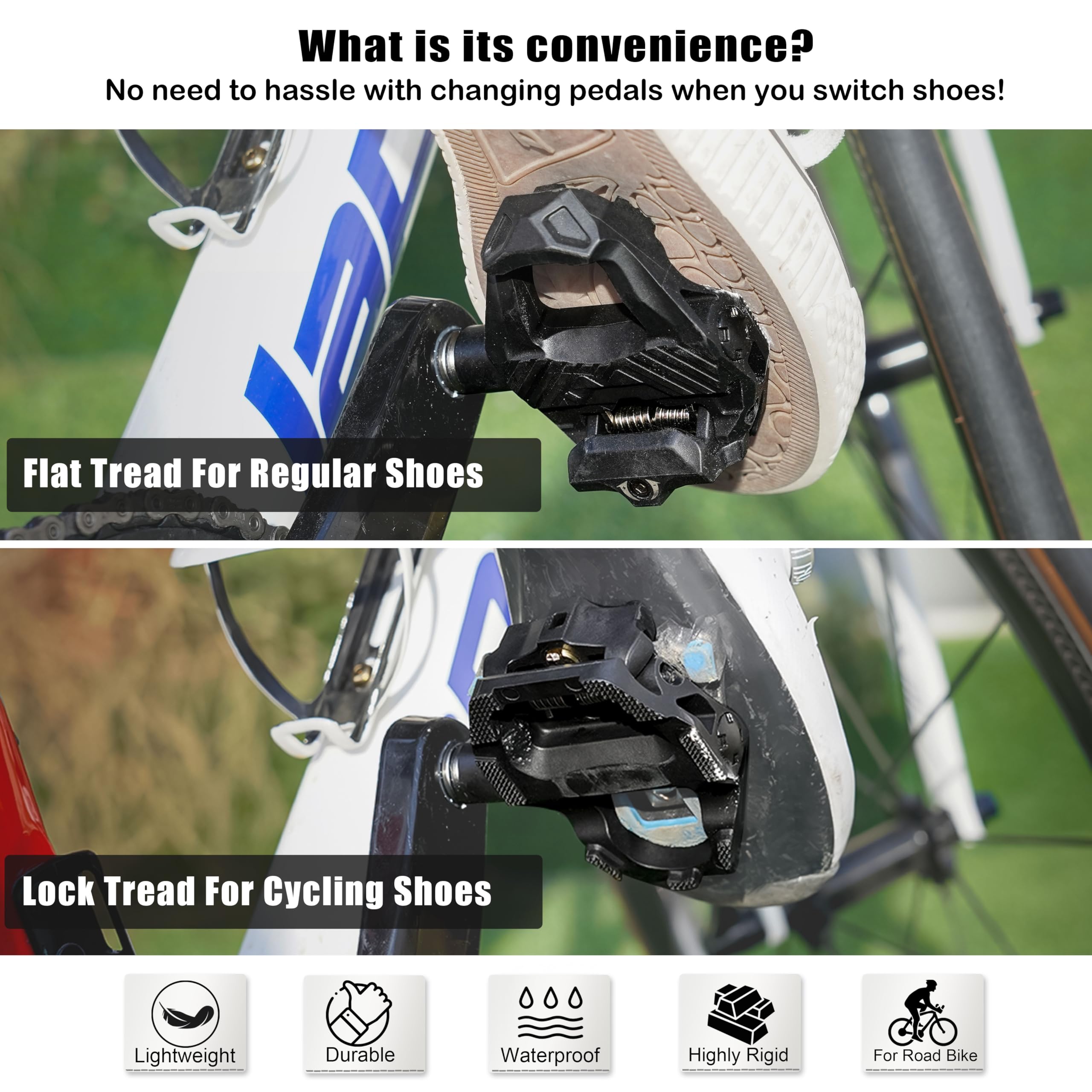 Thinvik Dual Sided Clipless Pedals for SPD-SL, 3 Bearings Road Bike & Flat Platform Pedals, Bicycle Pedals with Cleats Set for Shimano SPD-SL System : Sports & Outdoors