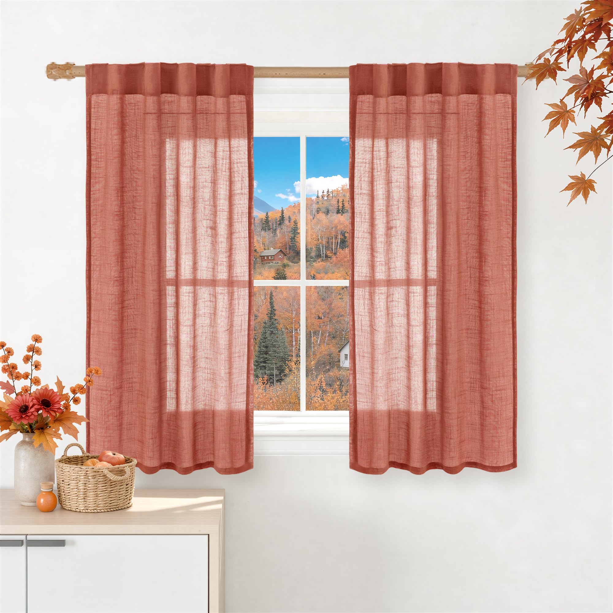 LAMIT Natural Linen Semi Sheer Curtains 84 Inches Long 2 Panels, Living Room Linen Textured Light Filtering Drapes Back Tab and Rod Pocket Neutral Window Panels for Bedroom/Sliding Door, 52 x 84 Inch — view 18