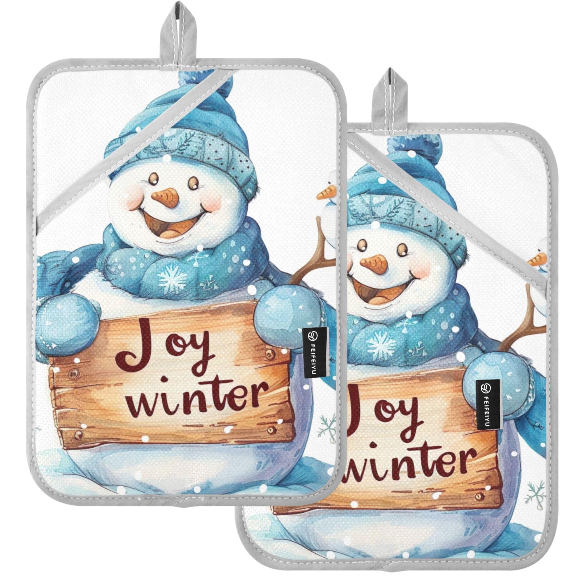 Cute Smiling Snowman Pot Holders Heat Resistant Cute Print Oven Mit for Kitchen Accessories for Cooking, Set of 2