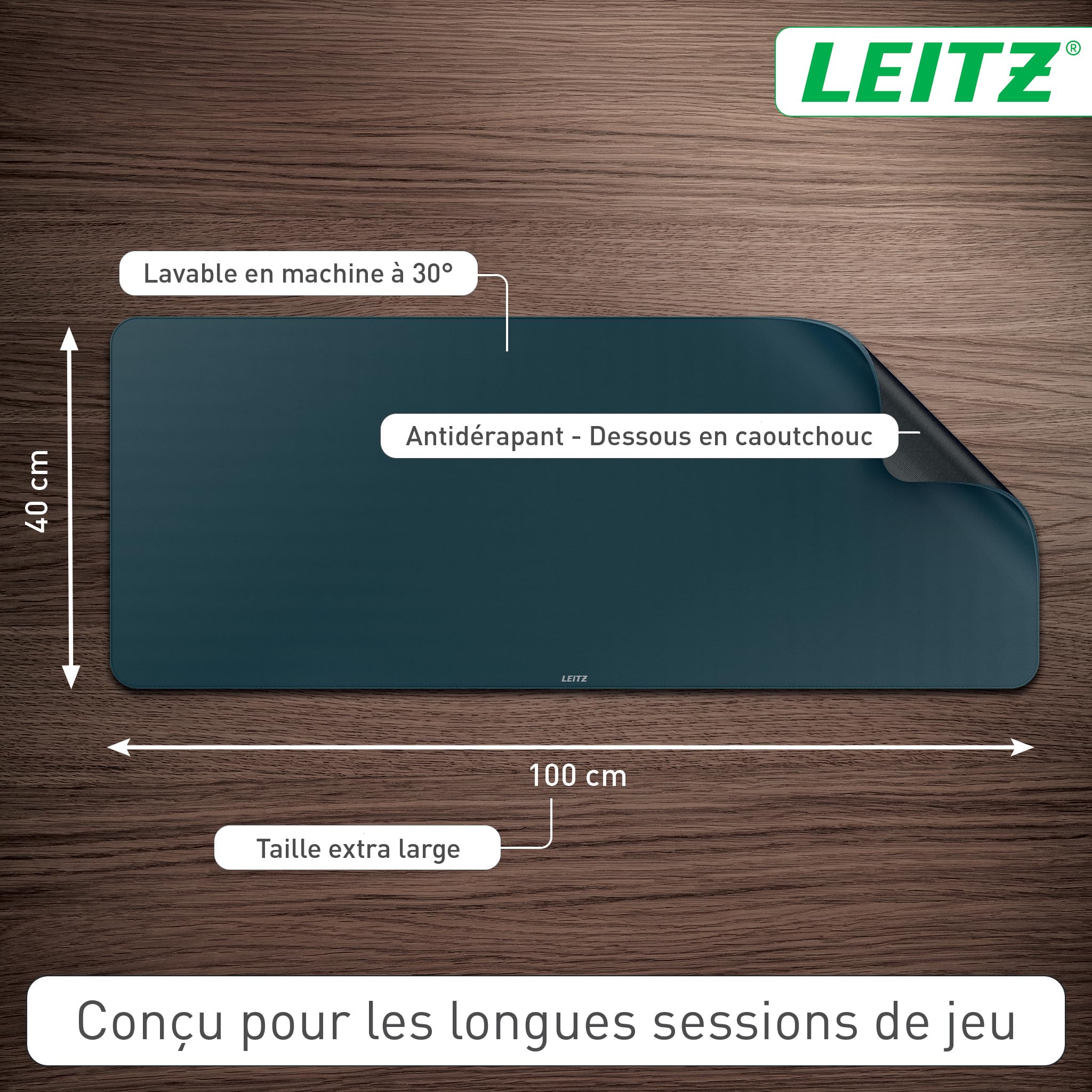 Leitz Tapis de bureau gaming extra-large 100x40 cm antidérapant lavable en machine