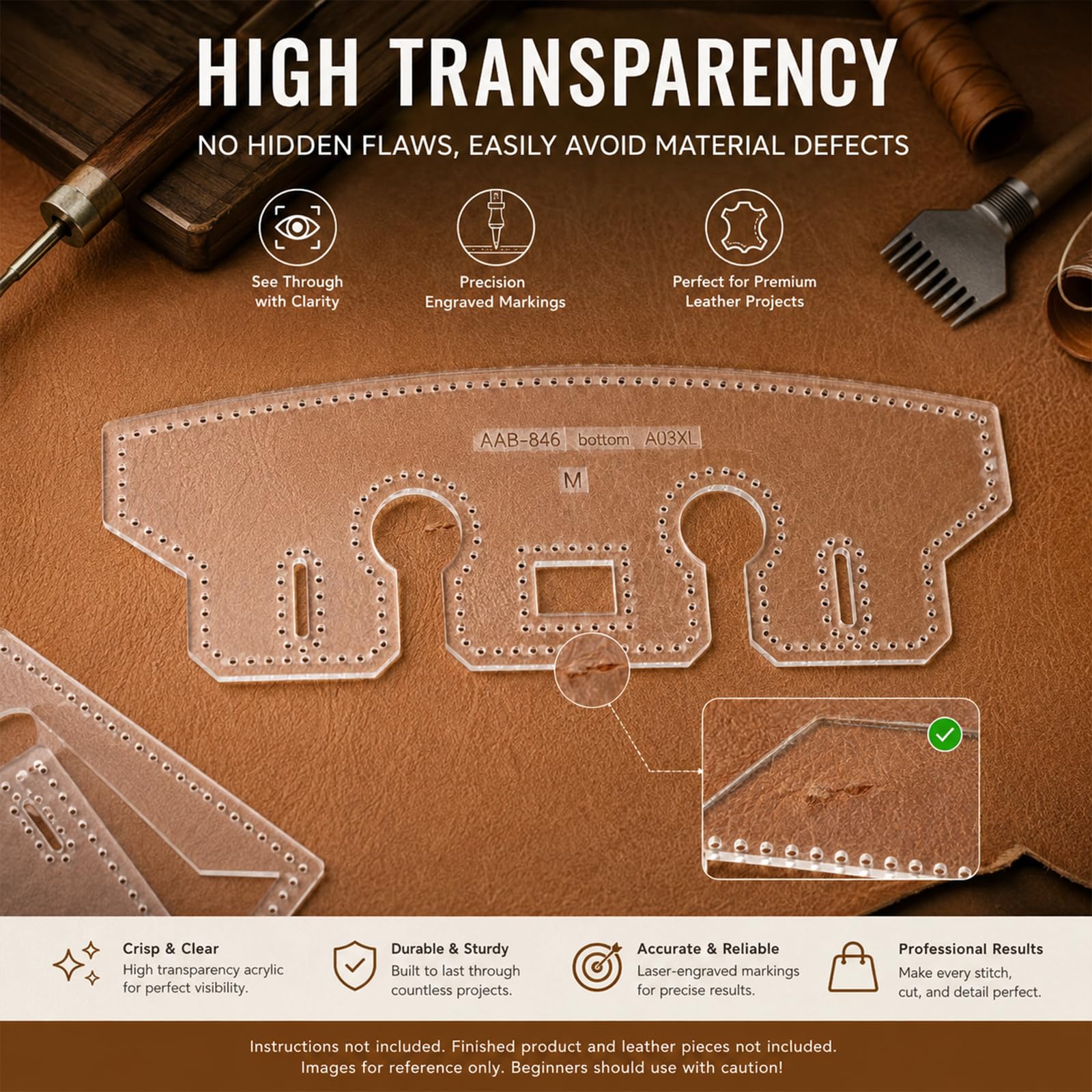 RIVEENY Handtaschen-Acryl-Schablone, Ledertaschen-Muster, Acryl-Leder-Muster, Ledervorlagen für Damenhandtaschen, transparent