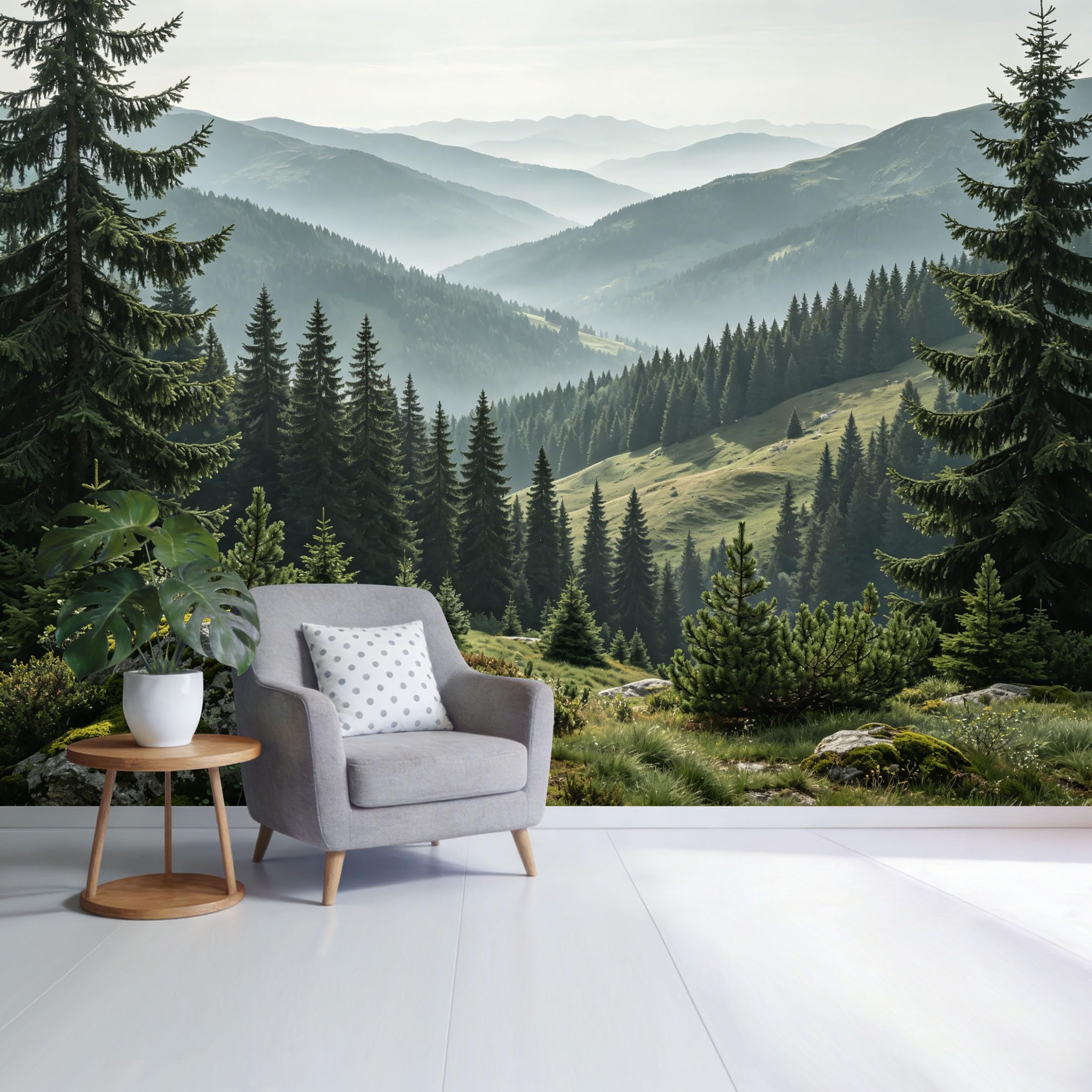 Custom Size Wall Mural Mountain Forest Landscape Misty Pine Valley Nature View SelfAdhesive Wall Fabric Removable Wallpaper for Home Office Decor