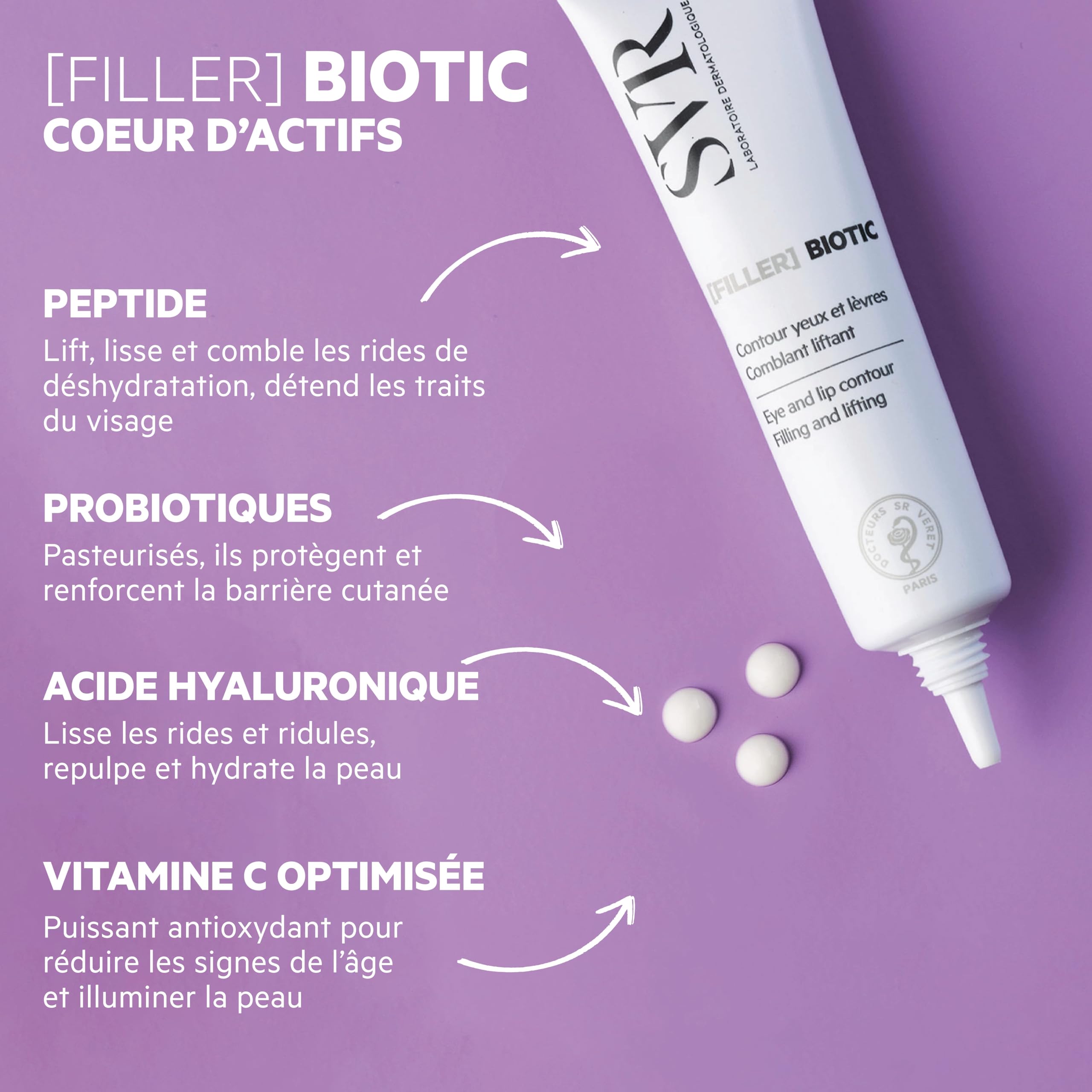 SVR – Filler Biotic – Contour Yeux & Lèvres – Comble les rides, lisse et lifte – Pour peaux sensibles – Peptides, Vitamine C stabilisée, Acide Hyaluronique – 15 ml