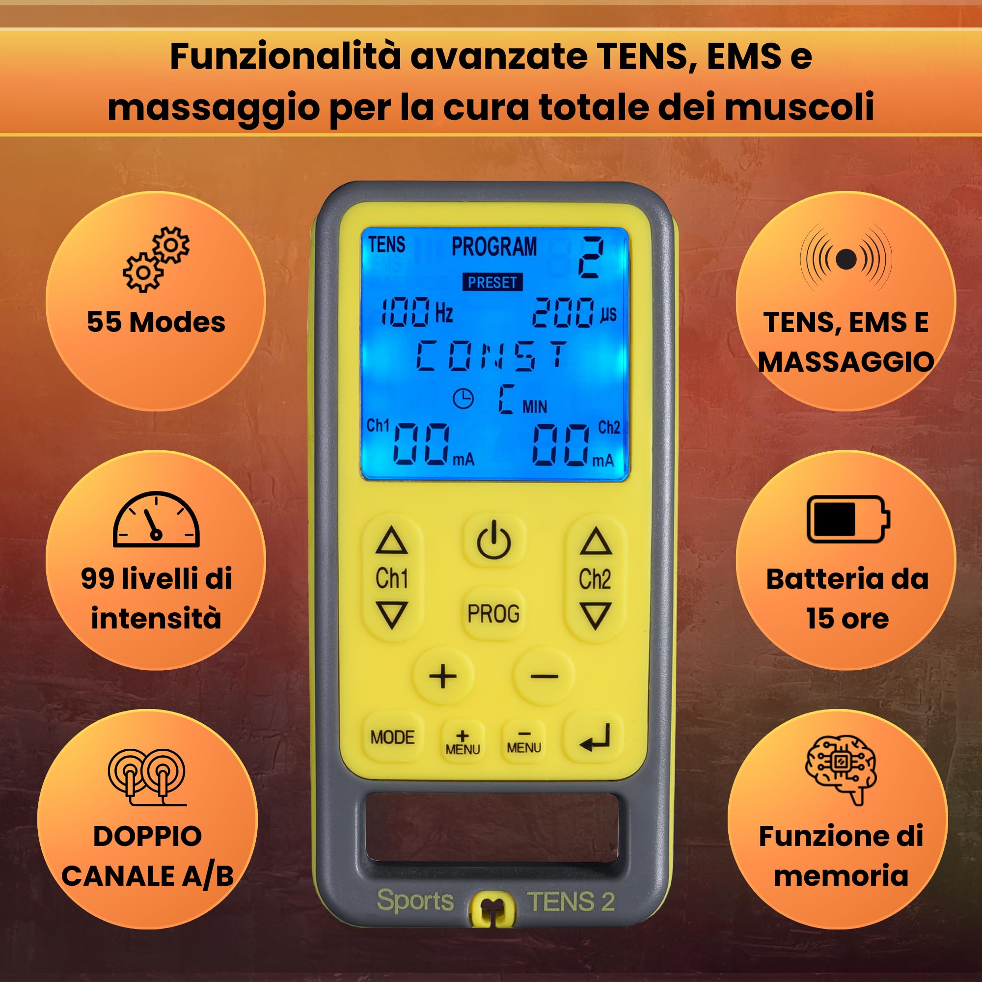 Tenscare Elettrostimolatore Muscolare TensCare SportsTens (EMS e TENS)- Per la Tonificazione e Il Potenziamento del Tuo Corpo, Dotato di Massaggio TENS