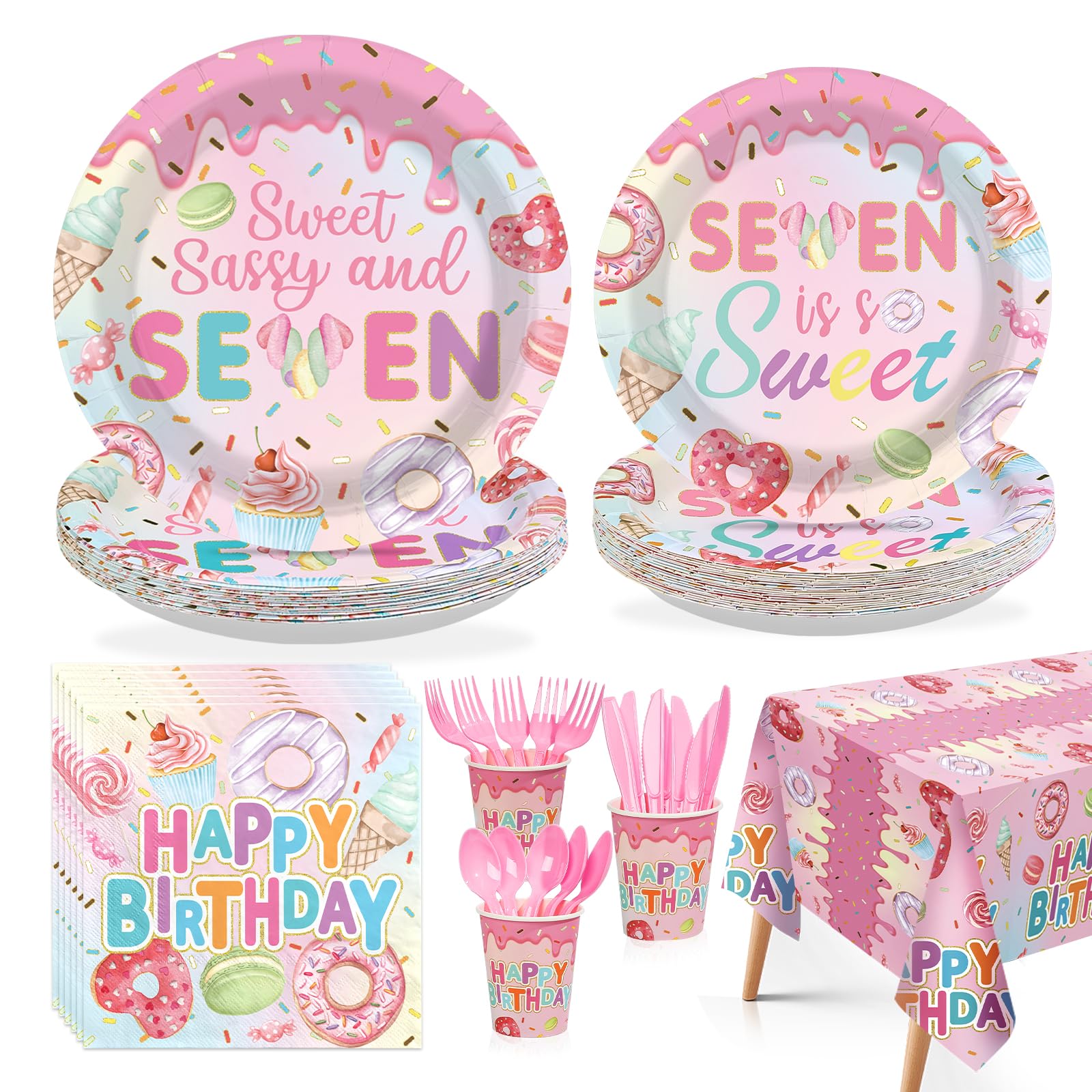 Greencian 170Pcs Sweet Sassy and 7 Birthday Party Decorations, Serves 24