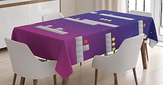 Lunarable Cartoon Tablecloth, 8-bit Video Game Location Arcade Games Star Stairs Themed Print, Rectangular Table Cover for Dining Room Kitchen Decor, 60" X 90", Navy Blue Grey and Pink