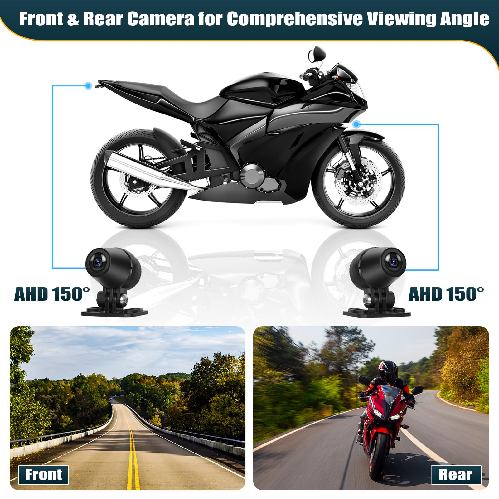 CMAECHO [2025] Dashcam Motorrad Carplay mit Vorne/Hinten Kamera, 6.86 Zoll HD Touchscreen IP68 Wasserdichter Motorräder mit Dual Bluetooth WiFi Android Auto Mirror Link Siri/G00gle Assistant