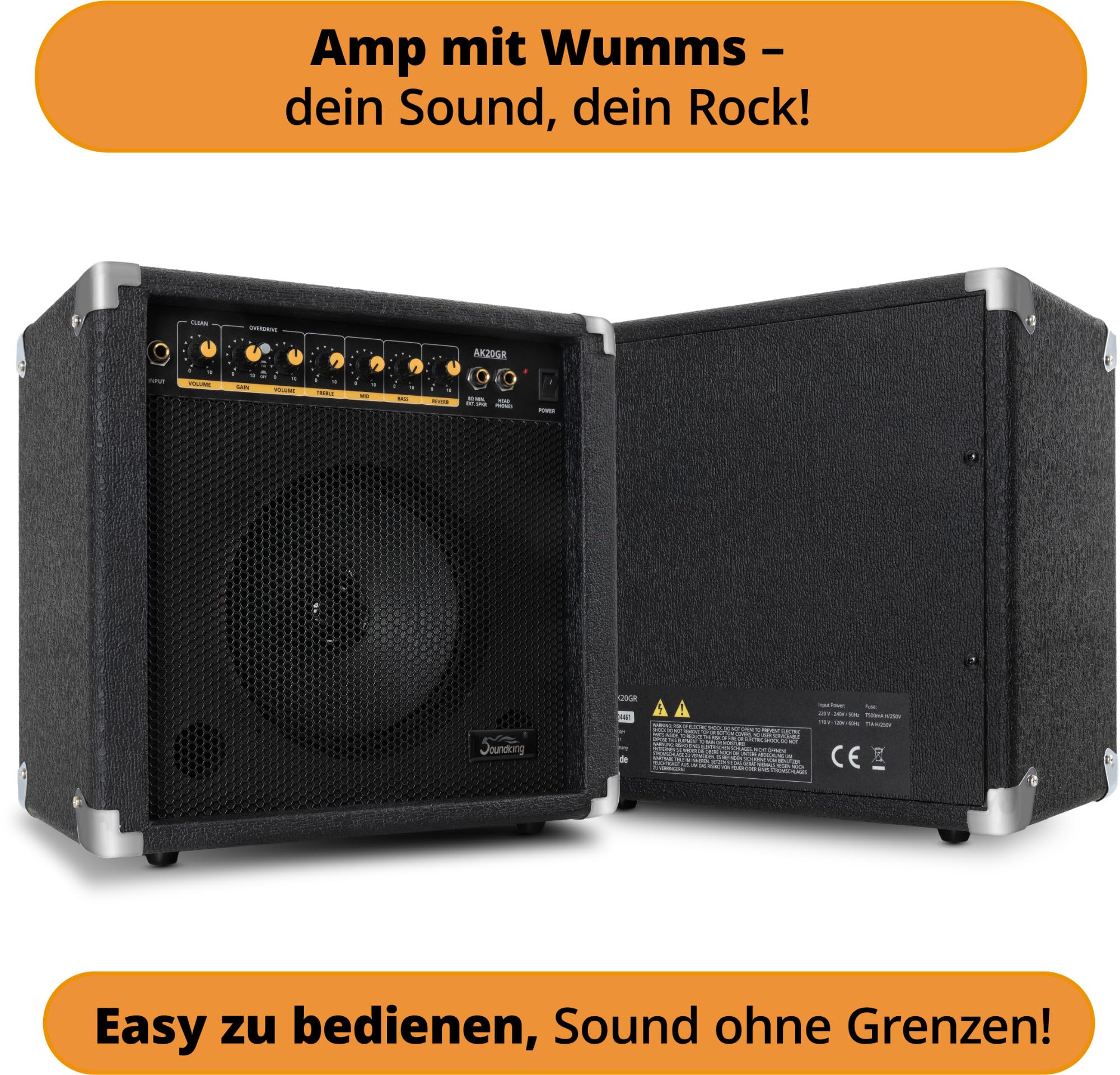 Soundking AK20-GR Amplificatore Chitarra 60W - Equalizzatore 3 Bande - Speaker 8" - 2 Canali Clean/Overdrive
