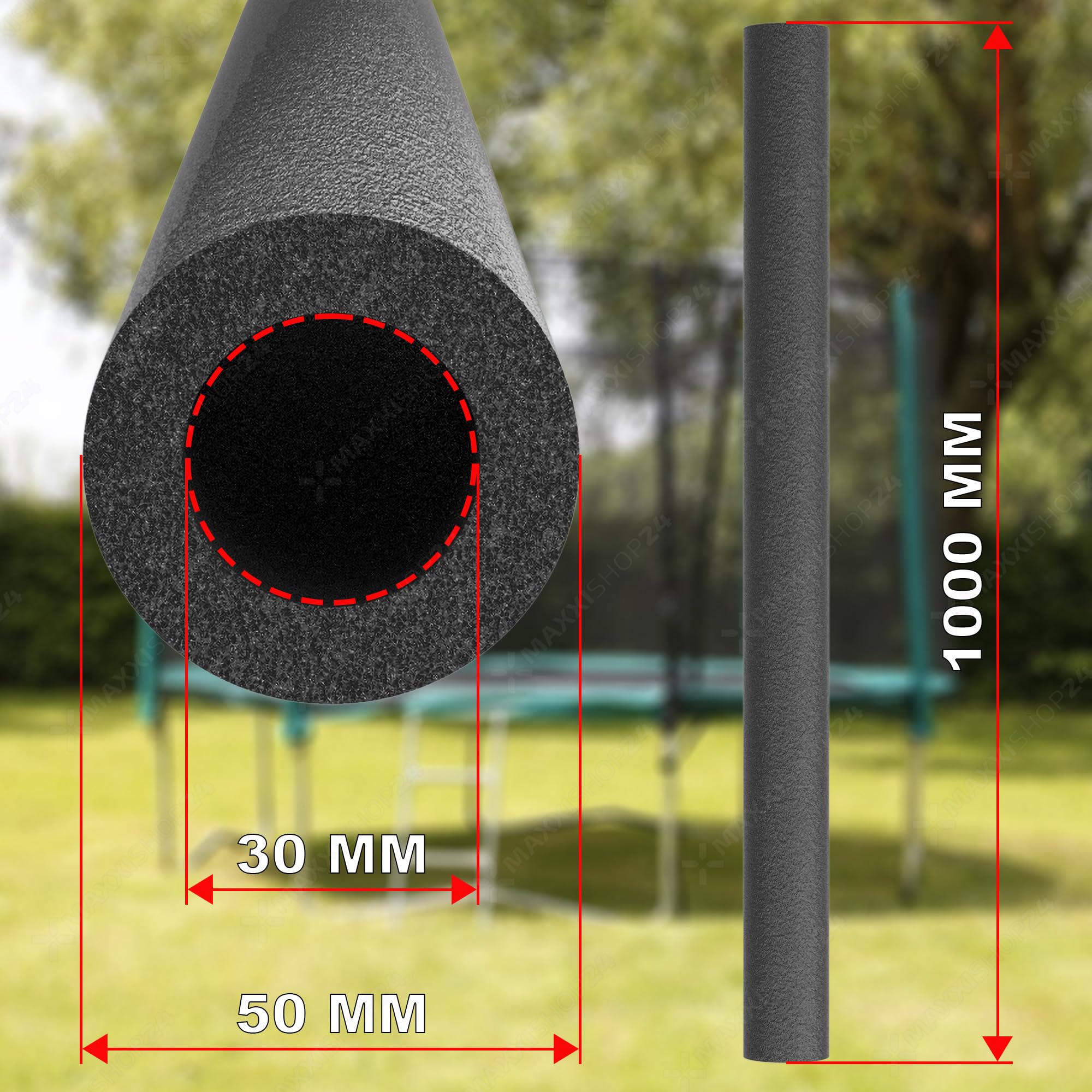 AWM Trampolin Schaumstoff 100 cm Schaumstoffrohre Schaumstoffpolster Stangenschutz Made in EU
