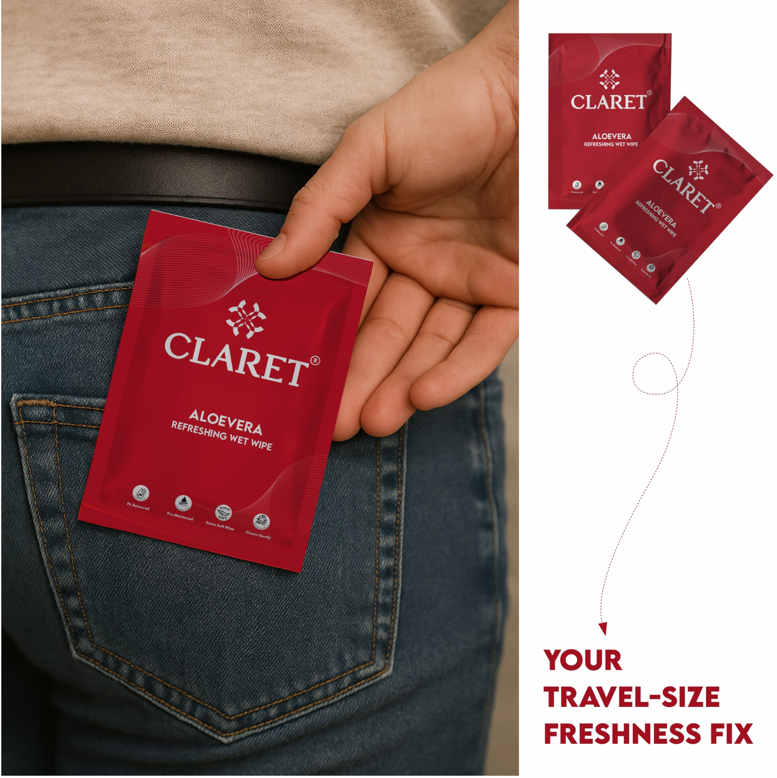 Claret Refreshing and Cleansing Wet Wipes (Pack Of 50) for Women Men Daily Use | Wet Tissue For Face Cleaning | Face Wipes For Travelling | PH Balanced - Image 5 thumbnail