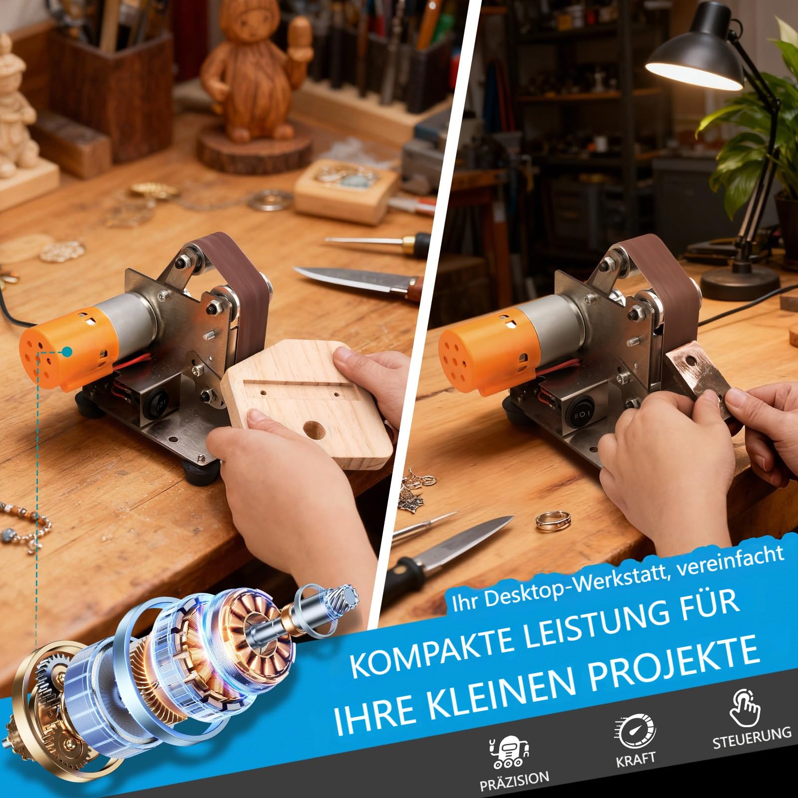 SI FANG Mini Bandschleifer，Elektrischer Band Schleifmaschine，7-Stufig Einstellbare Messerschärfer mit 20pcs 330x30 mm Schleifbänder Geliefert für Holz- und Metallbearbeitung