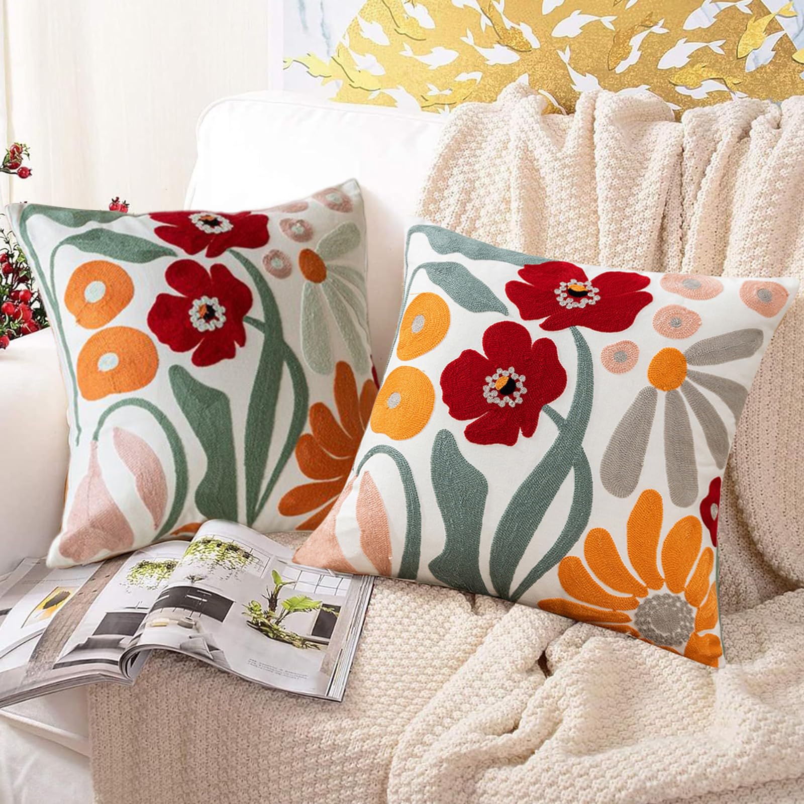 Traziewell Floral Cushion Covers Pack of 2 45x45 cm Soft Decorative Throw Pillow Cover Accent Boho Pillowcases for Couch Sofa Bedroom T405 โ image 1