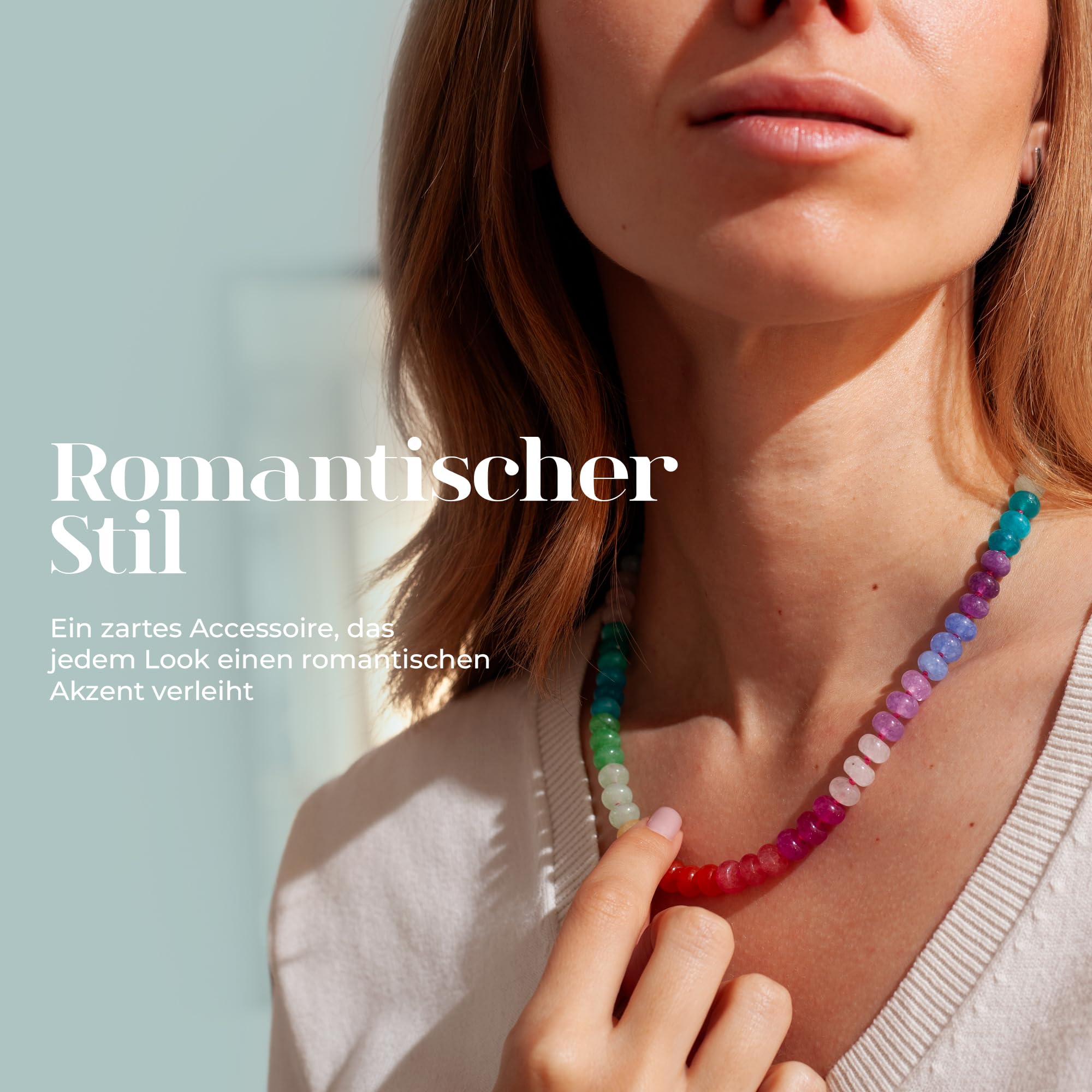 Collar con pulsera set para mujer, juego de joyas con gemas de colores, regalo para mujeres, cadena de perlas de piedras naturales auténticas hechas a mano, estilo boho, Kette 45cm