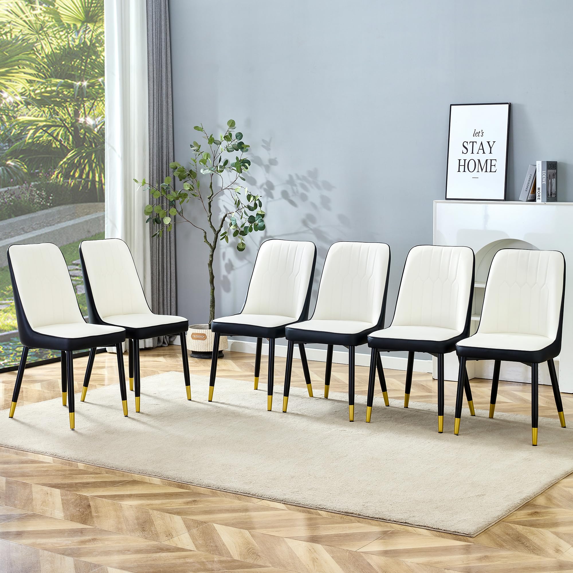 MUUOKY Dining Chairs Set of 6，Modern Dining Chairs, Equipped with PU Leather Backrest Cushions and Metal Legs, Suitable for Restaurants, Kitchens, and