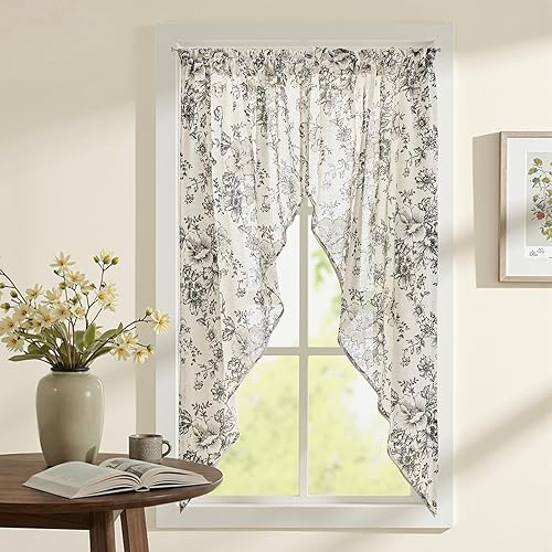 Miniatura 29 de jinchan Cenefa con estampado floral para ventanas de 36 pulgadas de largo, cenefas de cocina de lino para filtrar la luz campestre, tratamiento