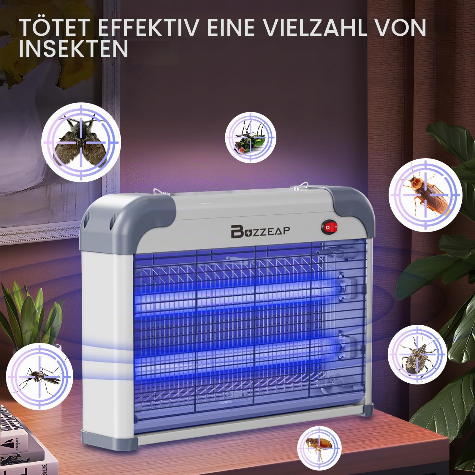 Elektrischer Mückenabwehr, Mückenvernichter 2800 V Mückenlampe Moskito Zapper für Innen, Insektenvernichter mit 2 zusätzliche Ersatzbirnen für Mücken, Fliegen, Motten