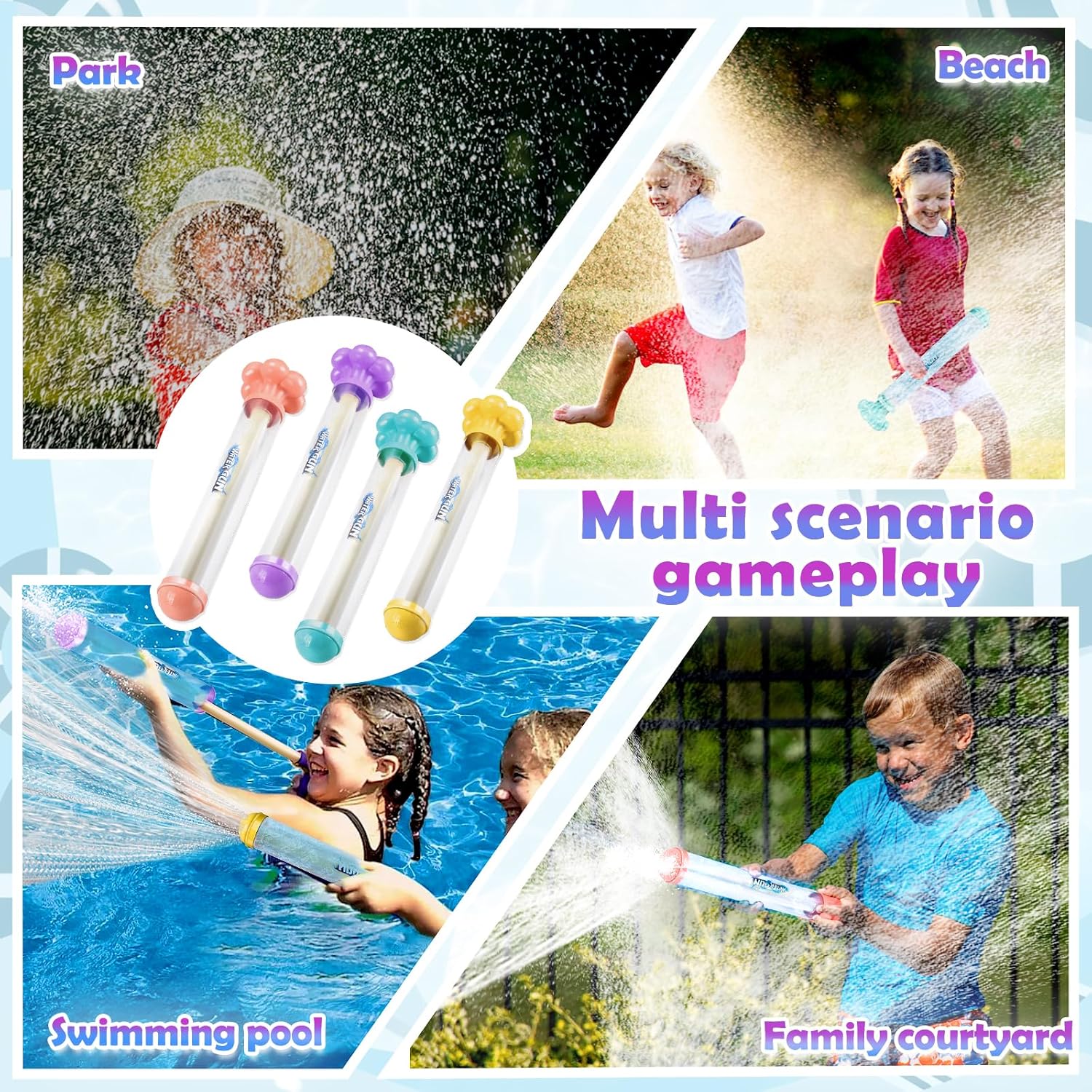 Firework Water Guns - Romantic Couples Firework Style High-Pressure Pull-Out Water Guns for Bath, Pool, Party, Summer Outdoor Fun - 4 Pcs