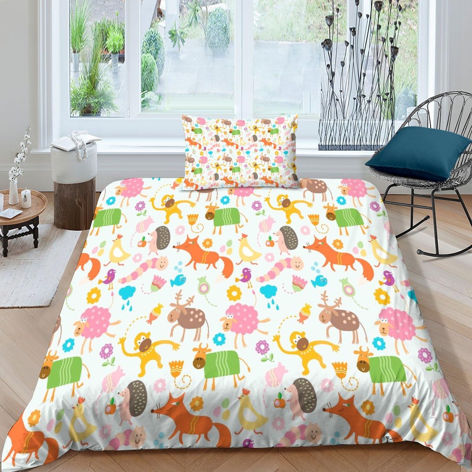 Parure de lit cartoon pour lit single avec housse de couette imprimé 3D 135x200cm et taie d'oreiller