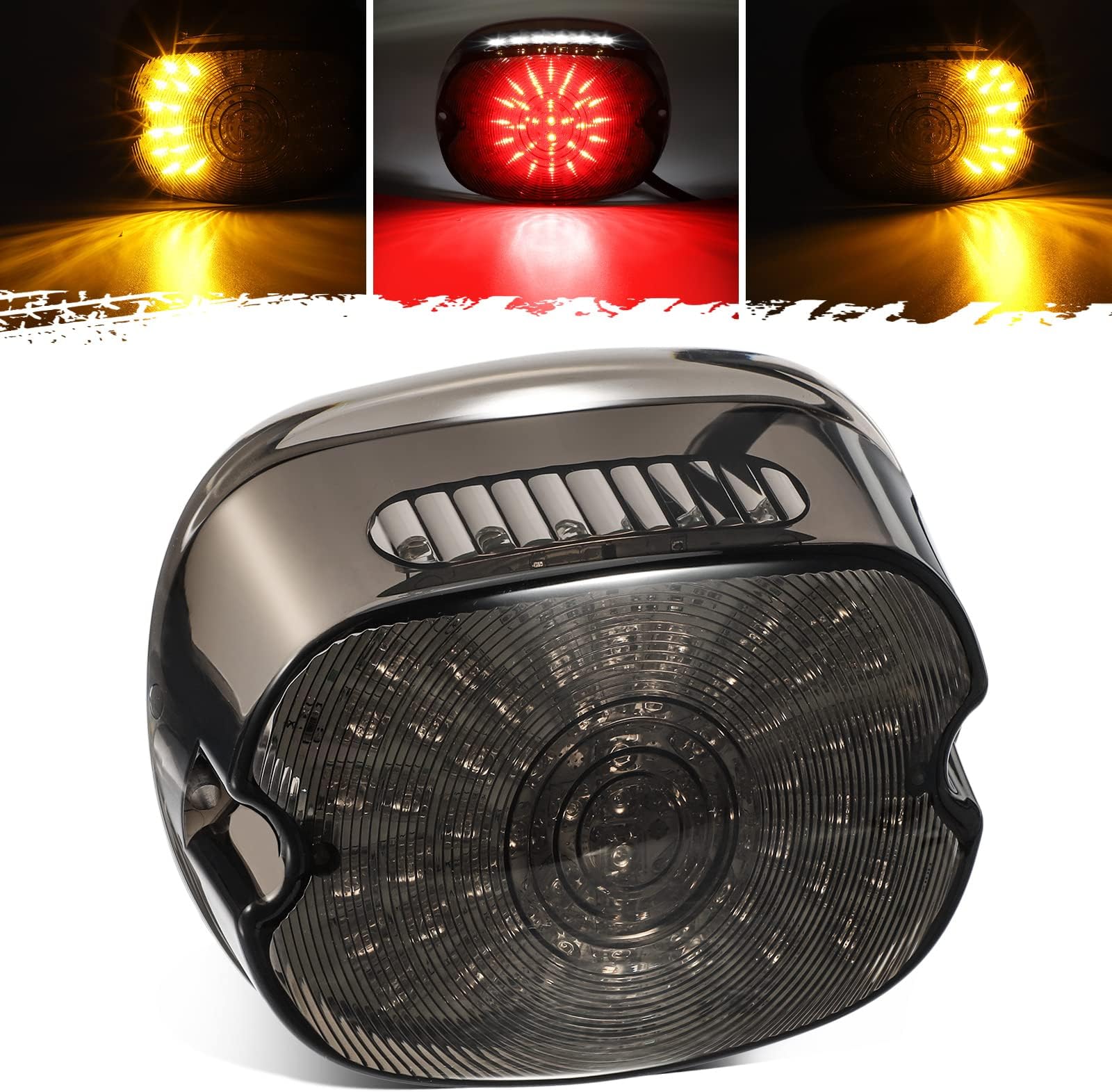PartsamMotorcycle Tail Light LED Rear Taillight Assembly 60 LEDs Stop Turn Signal Brake Driving Running Light w License Light Low Profile Smoked Compatible with Sportster FLST Electra Dyna Road King