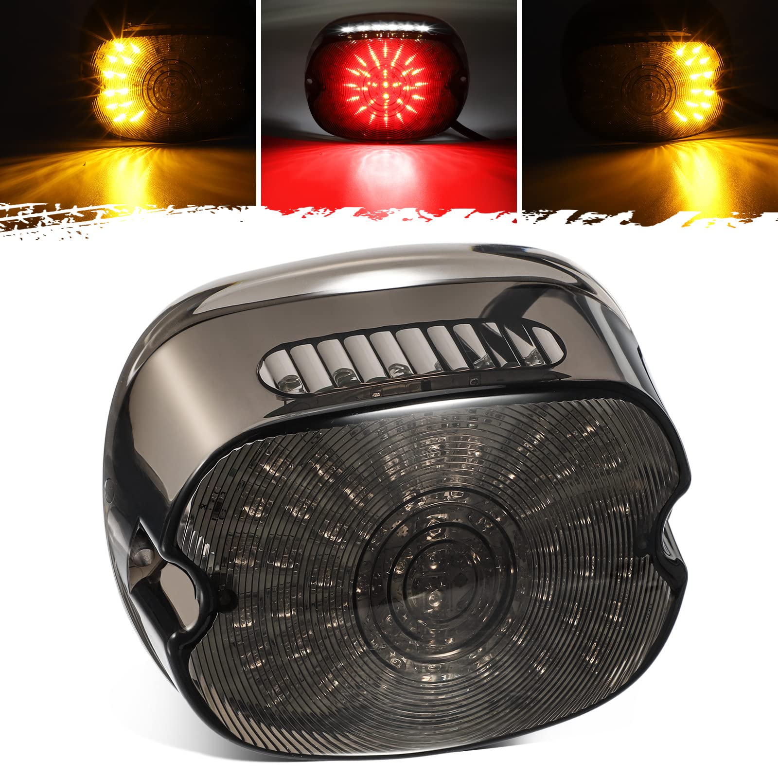 PartsamMotorcycle Tail Light LED Rear Taillight Assembly 60 LEDs Stop Turn Signal Brake Driving Running Light w License Light Low Profile Smoked Compatible with Sportster FLST Electra Dyna Road King