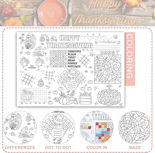 Miniatura 3 de 60 manteles individuales para colorear de Acción de Gracias para niños, manteles individuales para colorear de otoño de 11 x 16 pulgadas, tapete de