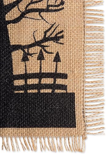 Miniatura 2 de DII Decoración de mesa de arpillera de estilo primitivo de Halloween, espeluznante yute de casa embrujada, camino de mesa, 14 x 113, negro y