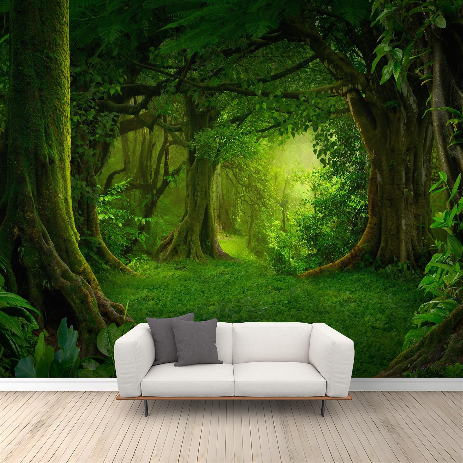 Papier peint mural forêt plantes vertes étanche pour salle de bain