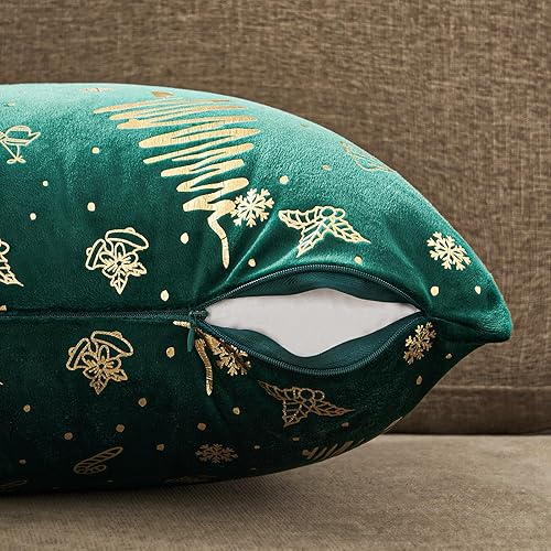 Miniatura 6 de Topfinel Fundas de almohada lumbar de Navidad de 12 x 20 pulgadas con brozing dorado, paquete de 2 fundas de almohada de terciopelo suaves y